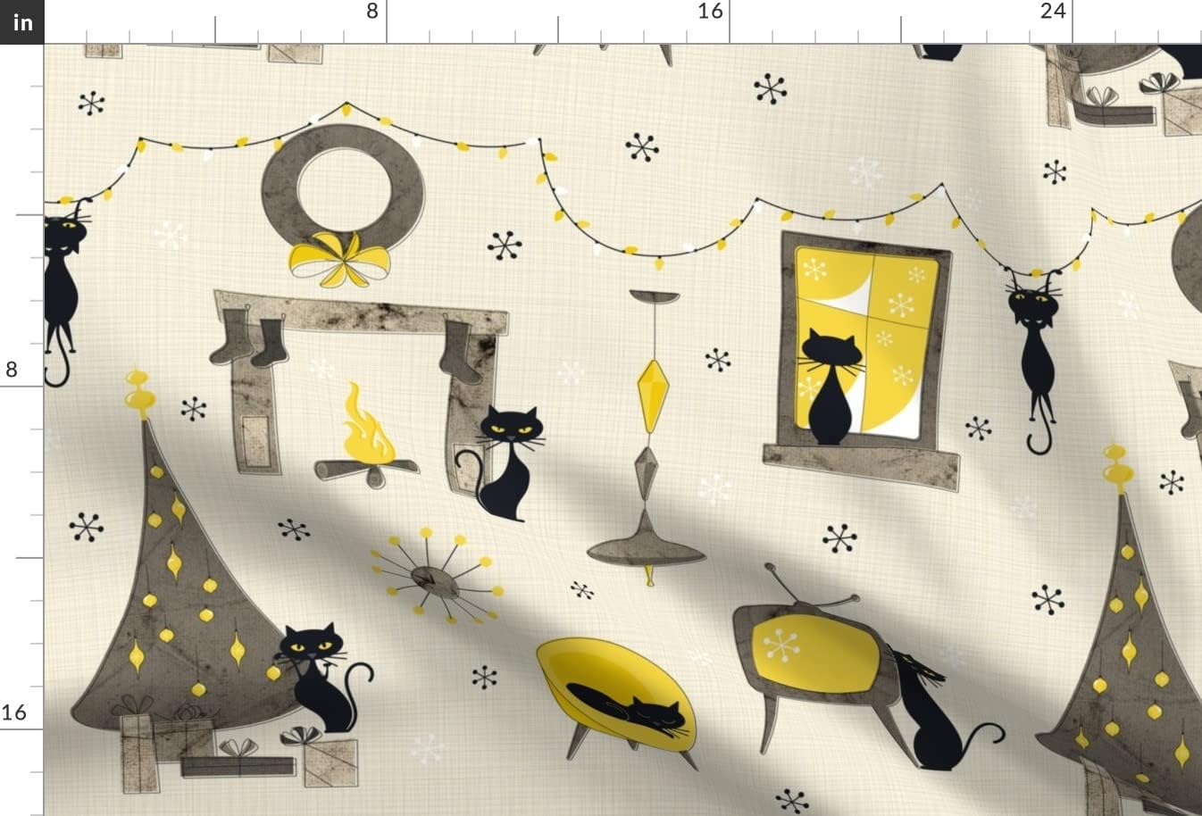 Spoonflower Fabric - Vintage Xmas Cats Christmas Holidays Fifties Retro Mid Century Holiday Printed on Upholstery Velvet Fabric Fat Quarter - Upholstery Home Decor Bottomweight Apparel