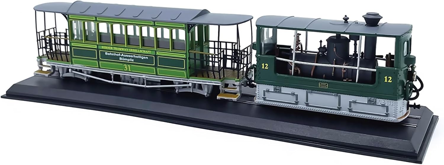 ZEZEFUFU 1/87 Scale Plastic 1894 Swiss G3-3 Rail Tram Vintage Steam Locomotive Car Model with Display Base