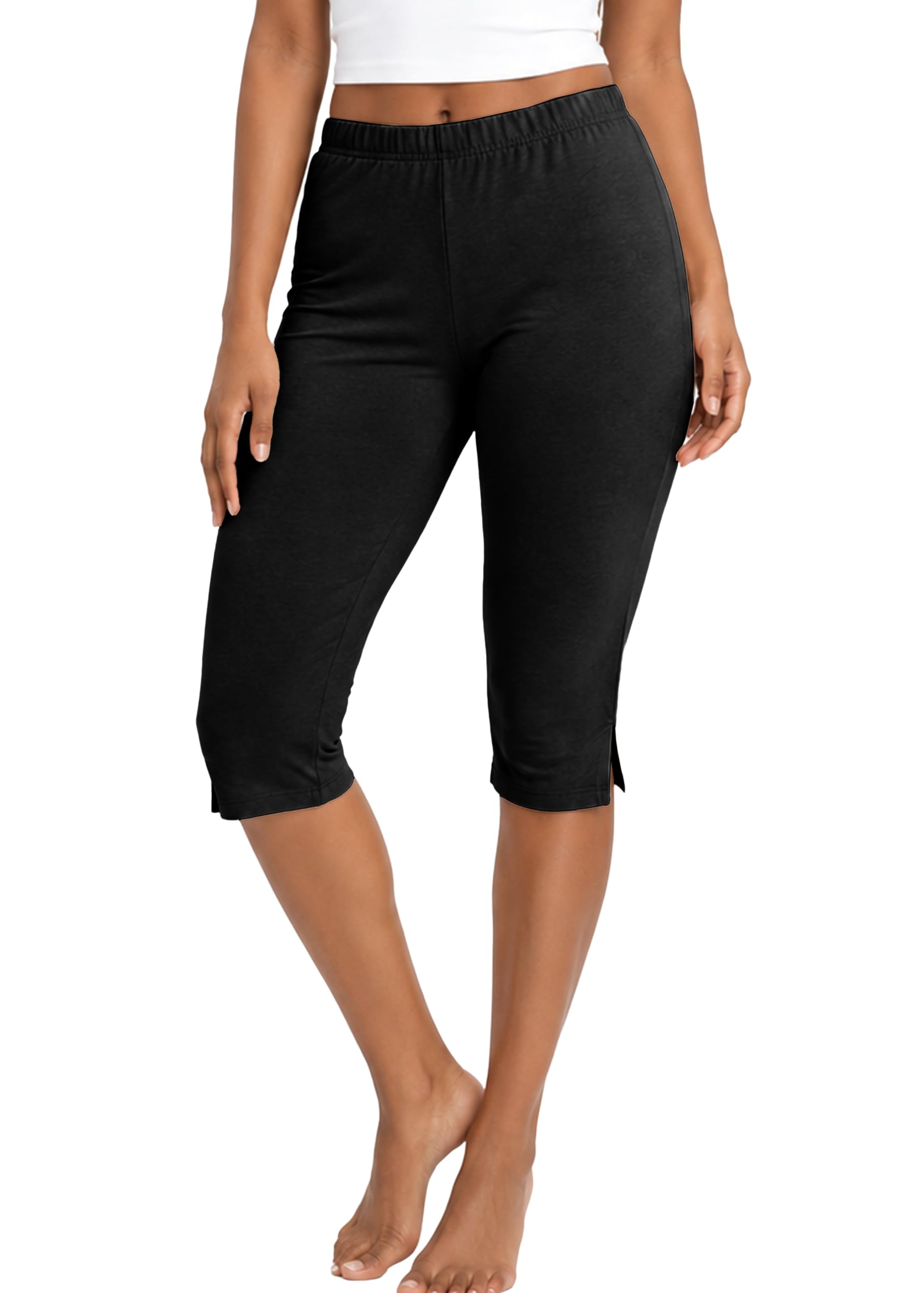 STRETCH IS COMFORT Cotton Capri Leggings, Knee Length Pants, Plus Size