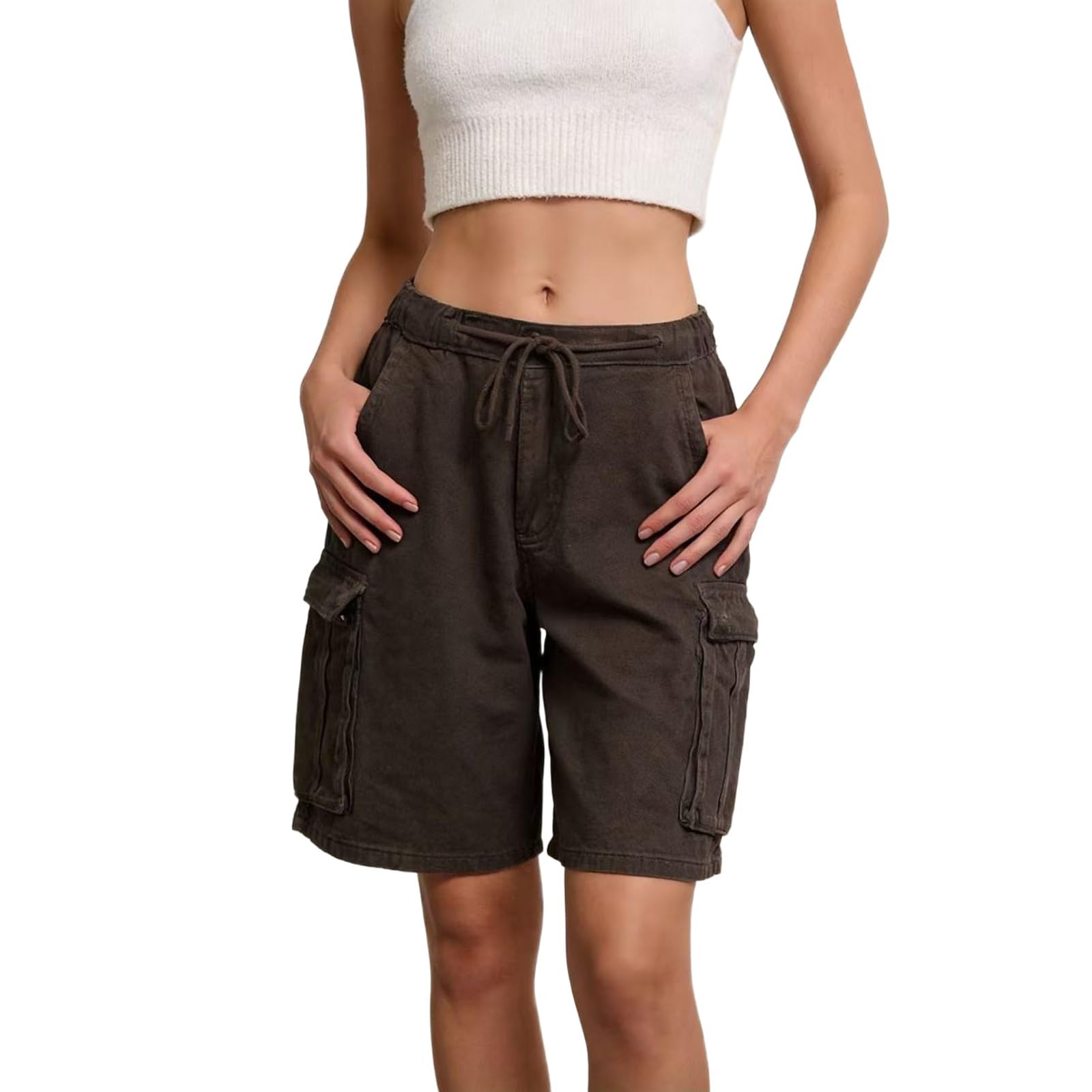 Shorts Da Lavoro in Denim Da Donna, Versatili E Alla Moda, Lunghezza Al Ginocchio, Con Vita Elastica E Tasche