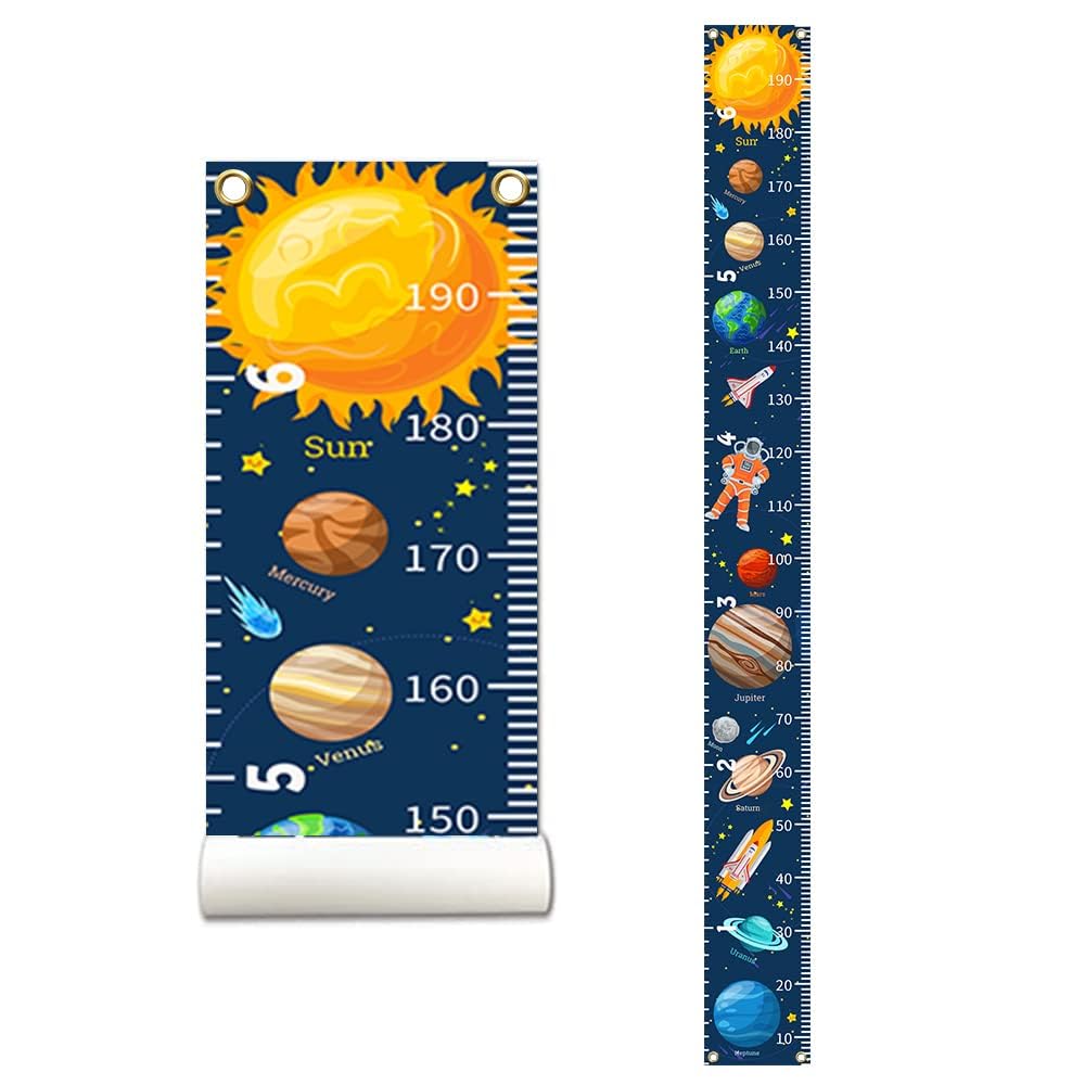 Nustila Outer Space Growth Chart for Kids Planets Baby Height Chart Canvas Height Measuring Rulers for Boys Girls Removable Growth Height Chart for