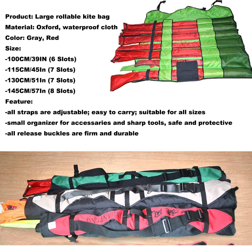 Large Rollable Kite Bag with Small Organizer for 7 to 8 Big Kites Shoulder Strap Reusable for Stands Boom
