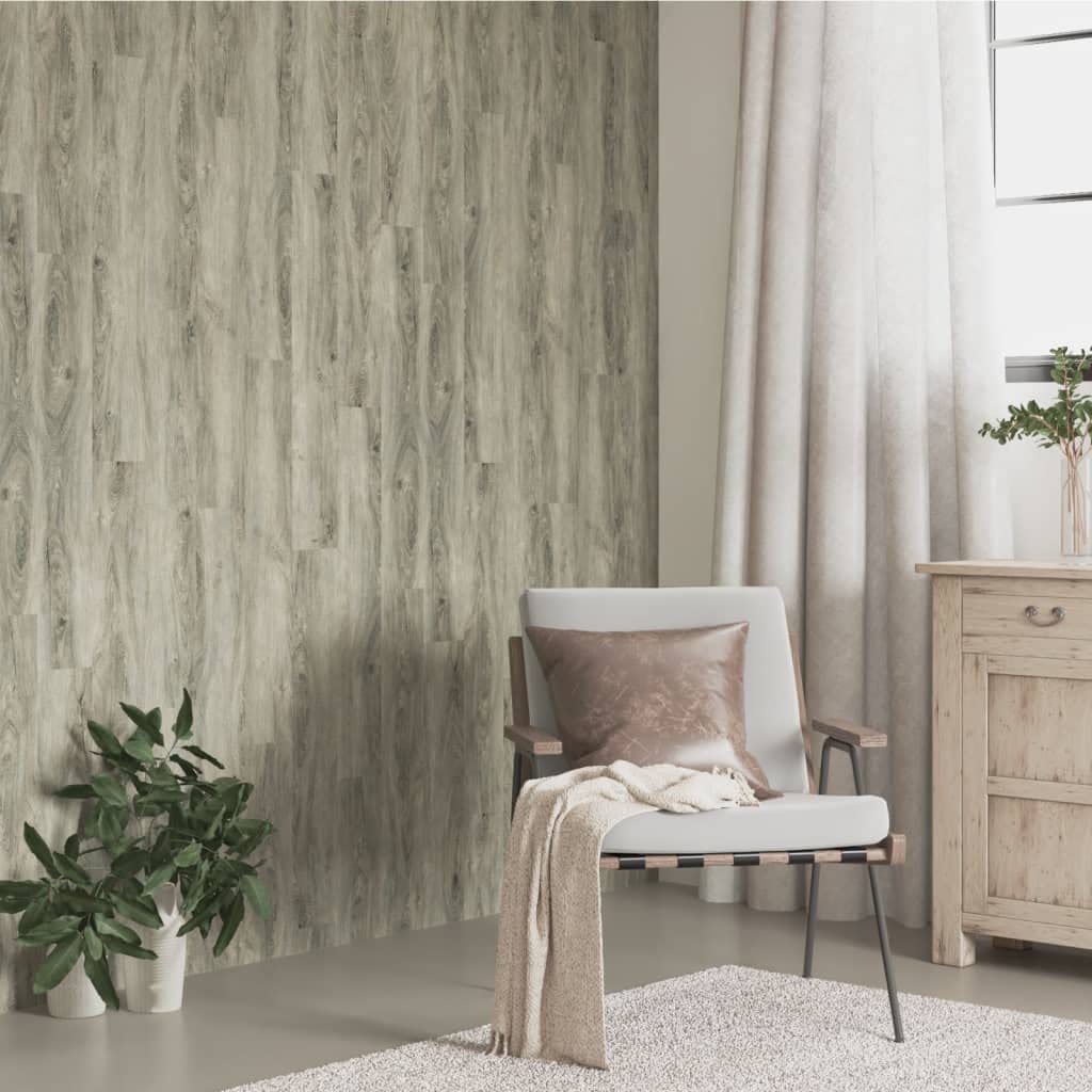 Panele ścienne o wyglądzie drewna szare PCW 2,06 m², 15 sztuk o wyglądzie drewna dębowego, do okładzin ściennych, okładzin wewnętrznych, aranżacja pomieszczeń w salonie, sypialni, korytarzu