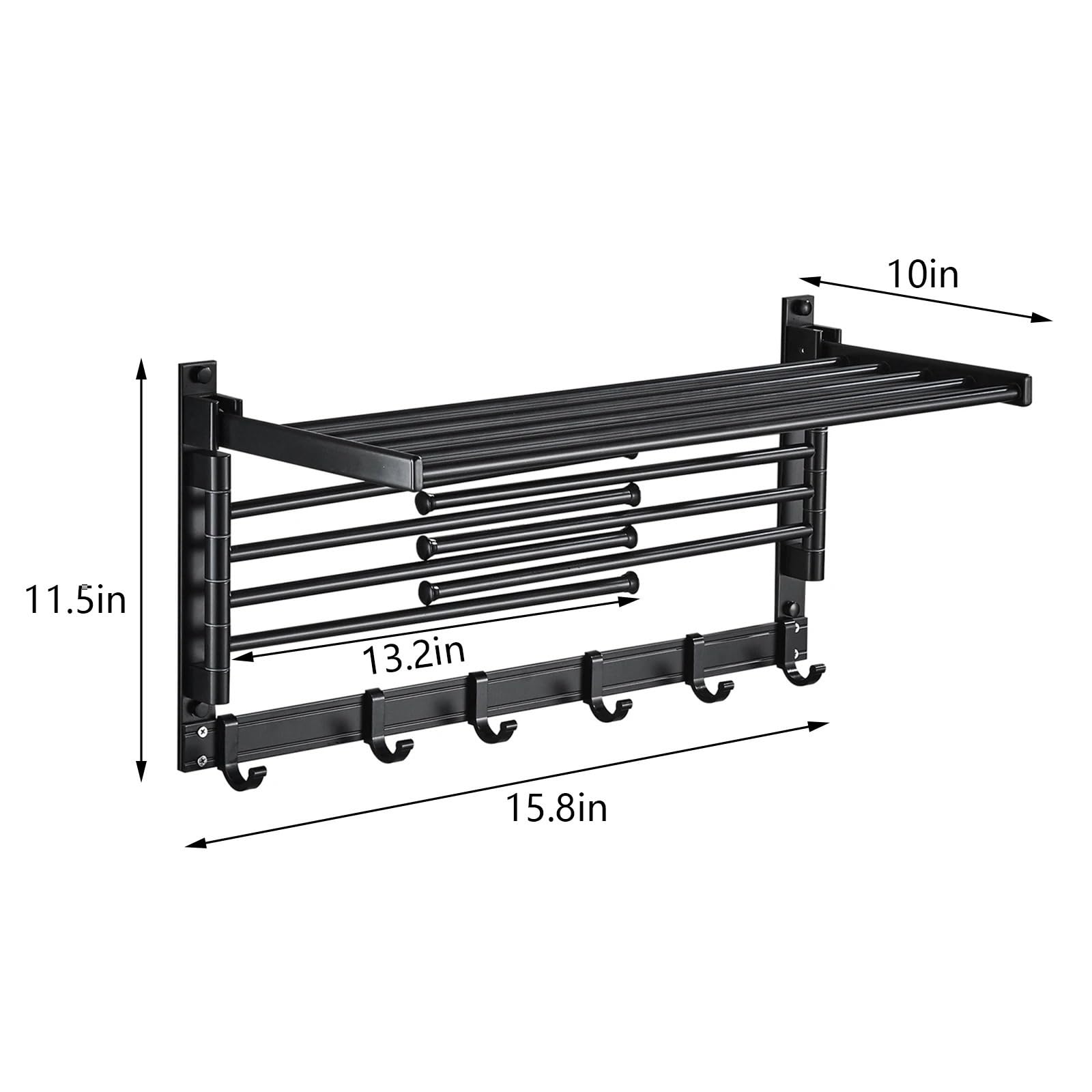 Toallero de 40 cm con Marco Superior y Ganchos, toallero Giratorio Pared, fácil Instalar Ahorra Espacio para Baño y Cocina