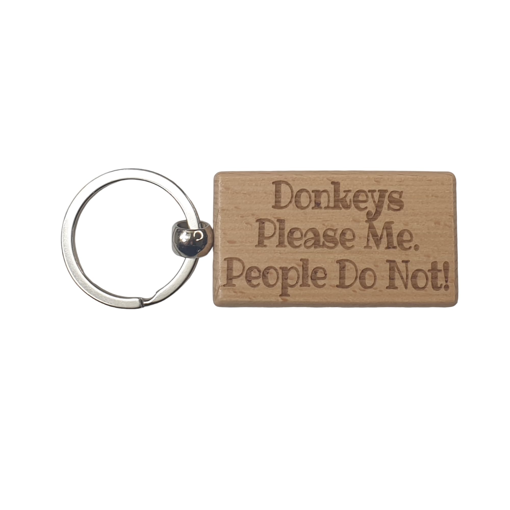 Decalarama Brown Donkey Keyring Gift - Donkeys Please Me People Do Not - Nice Cute Engraved Wooden Key Fob Novelty Present