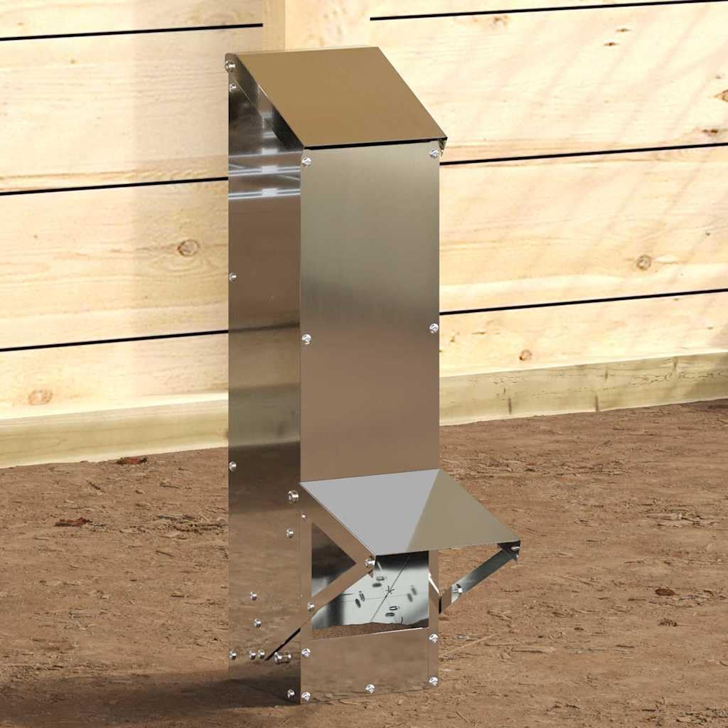 Karmnik dla kur z ocynkowanej stali z dachem, 13 x 12 x 51 cm, odporny na warunki atmosferyczne, do użytku wewnątrz i na zewnątrz, pojemność 5 kg, praktyczny pojemnik na zapasy grawitacyjny