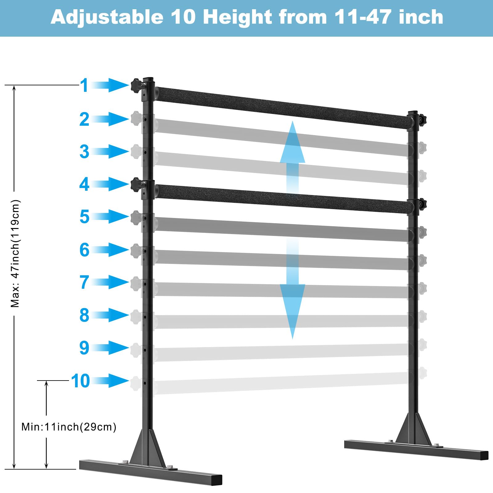BeneLabel Sbarra da Balletto Autoportante, 10 Altezze Regolabili Sbarra da Balletto Bambini Ragazze Portatile Sbarra da Danza Adulti Casa Mobile da Pavimento Fitness Yoga Sbarra per Stretching