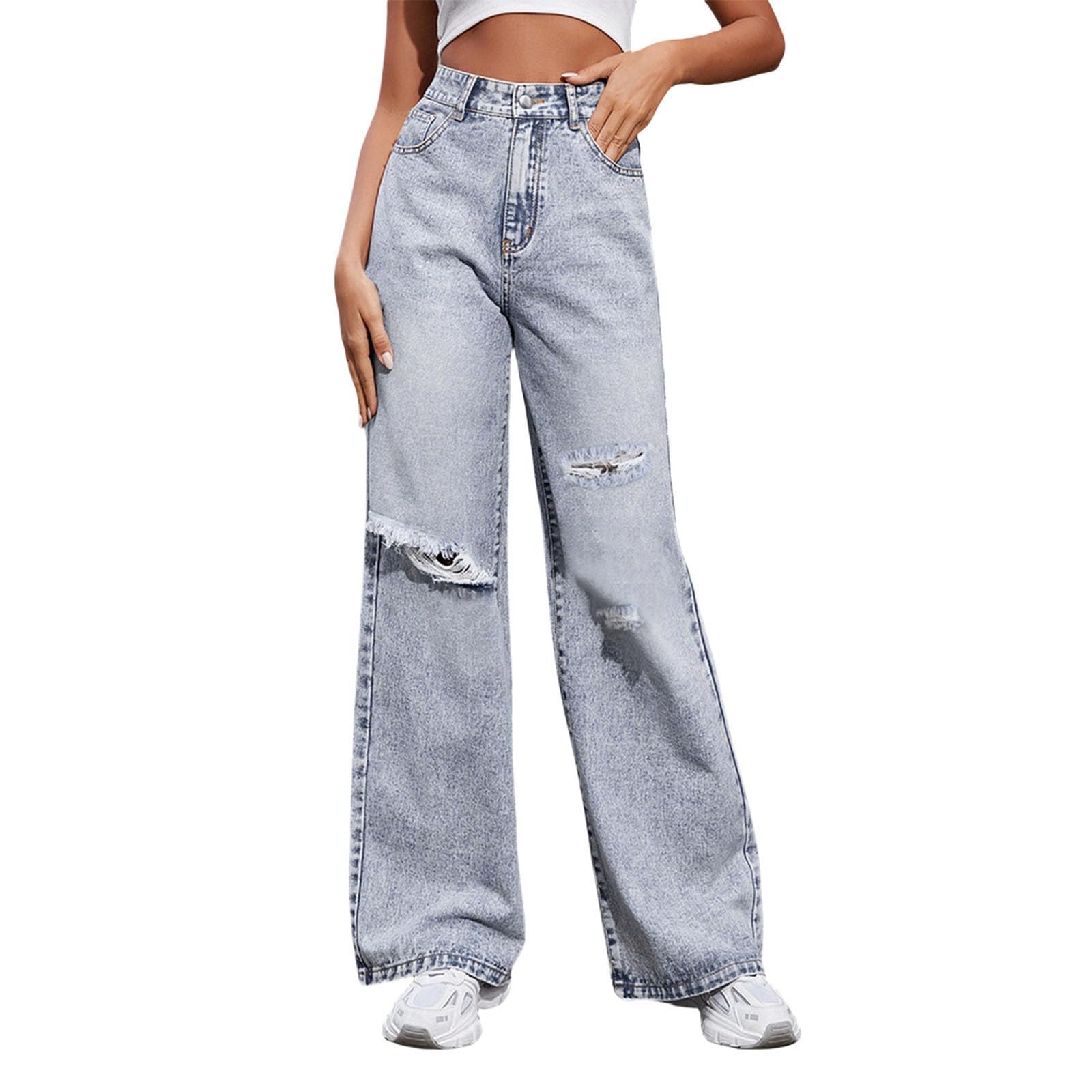 Jeans Baggy A Gamba Larga Donna – Denim Morbido Tinta Unita Con Tasche, Pantaloni Curvy E Streetwear Hip Hop Per Tutti I Giorni