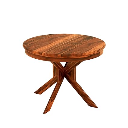 Krishna Wood Decor Wooden Dining Table 4 Seater || Dining Room Set ||Dining Table Set || Home Dining Room Furniture || Sheesham Wood Round Dining Table Only || Dining Table 4 Seater, Honey Finish