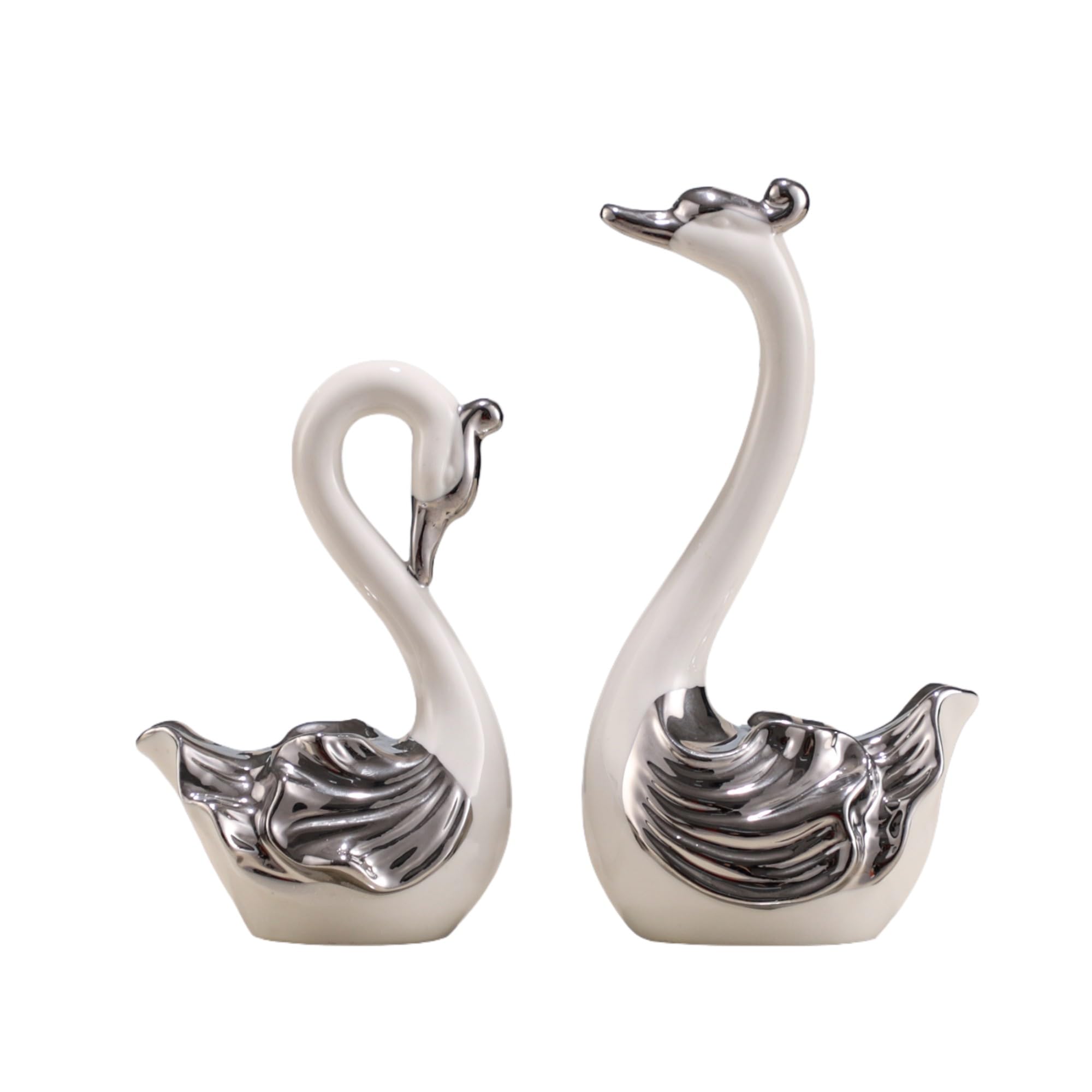 2 Piece Ceramic Swan Decorative Ornaments - Black and White 2 Colors Elegant Swan Statue Home Decor Set (White)