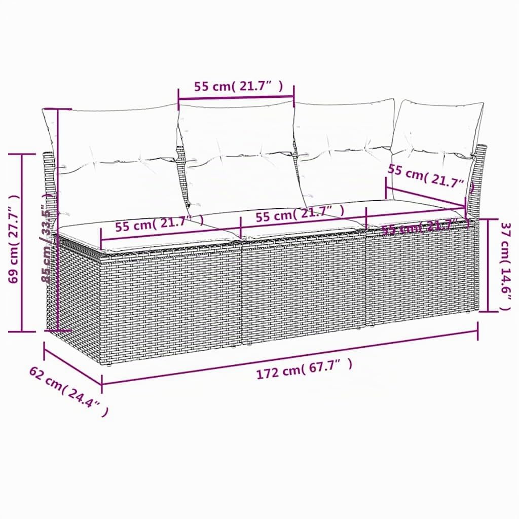 vidaXL Sofá de Jardín de 3 Plazas con Cojines, Sillón de Exterior, Sofá Modular, Asiento para Patio Terraza Balcón, Ratán Sintético Beige