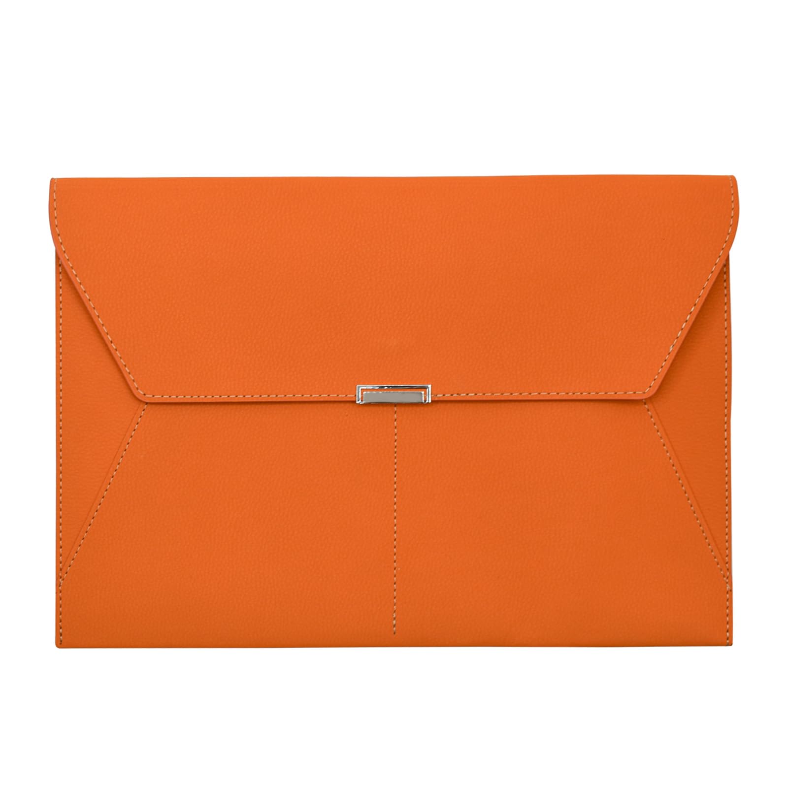 VANRA File Folder Document Holder Organizer Waterproof Portfolio Leather Folder Case with 3 Pockets, Filing Envelopes for A4 Letter Size Paper with Snap Magnetic Button Closure (Orange)