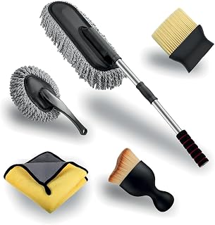 Wintem - Complete professional car cleaning 5 pieces microfiber for home and car, with telescopic brush, brushes and soft cloths for deep cleaning and drying without scratches