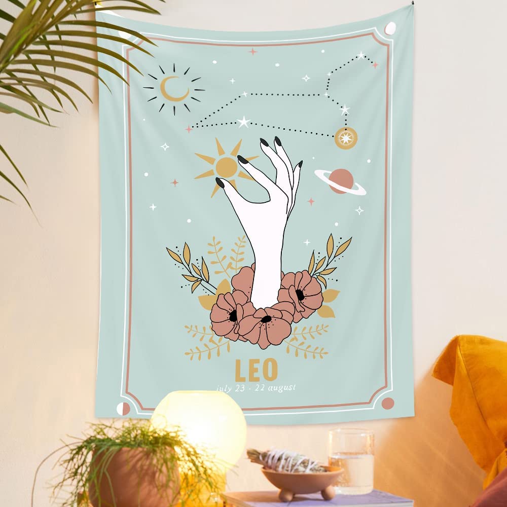 Kanora Leo Tarot Tapestry Magic Hand - Astrology Divination Tapestry Constellation Tapestries Sun And Moon Flowers Tapestry Aesthetic Wall Hanging For Room (, M 60''L×51''W)