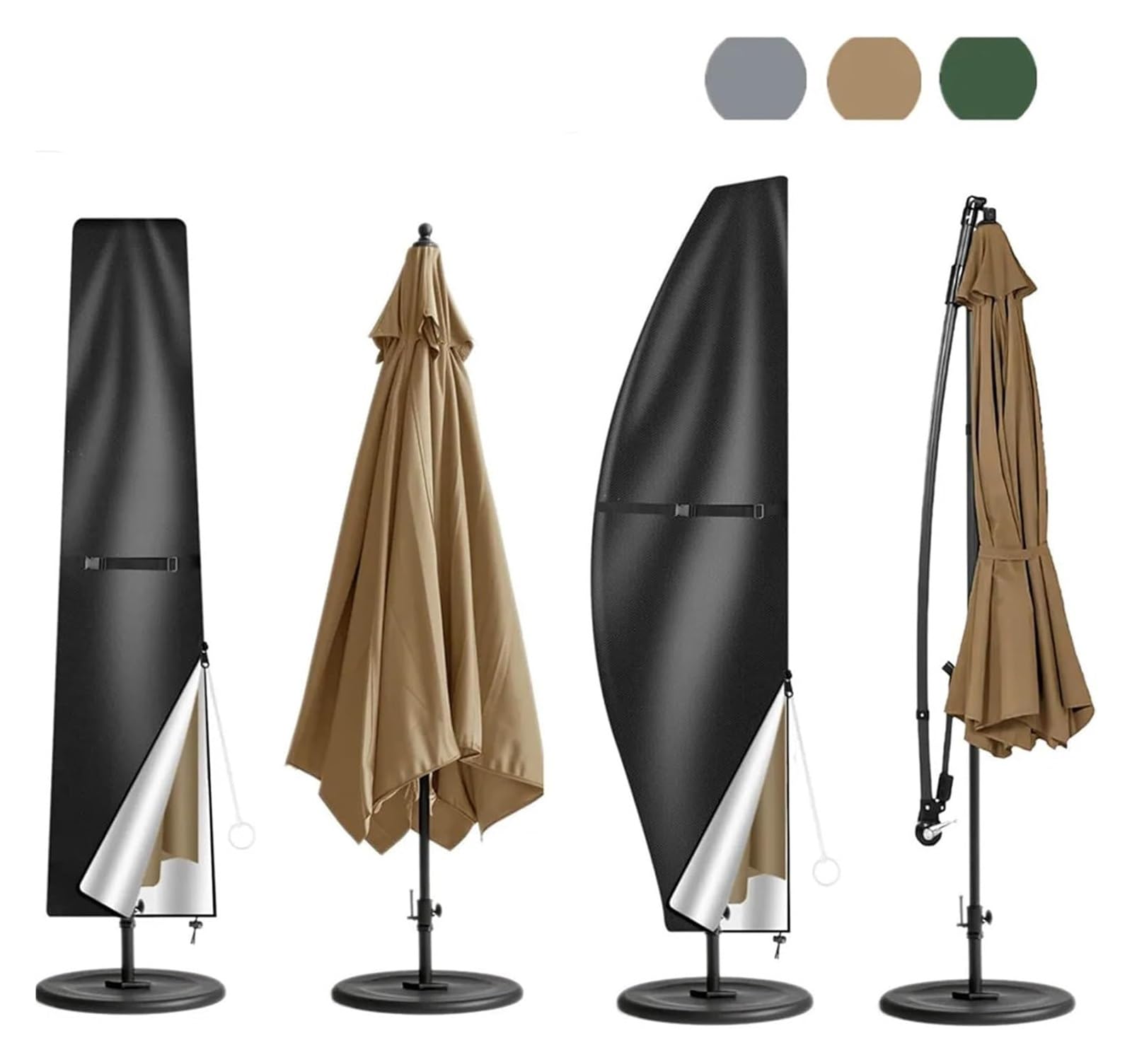 Wasserdichte Schirmhülle aus Oxford-Gewebe, für den Außenbereich, Anti-UV & Regenschutz für Gartenschirm, inklusive Stange und Zugring, Khaki (205 cm Bananenstil)