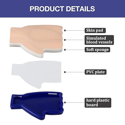 Miniatura 3 de SimCoach Kit de práctica de flebotomía y venipuntura, kit de entrenamiento de práctica IV portátil, entrenador de inyección de mano dorsal, kit de