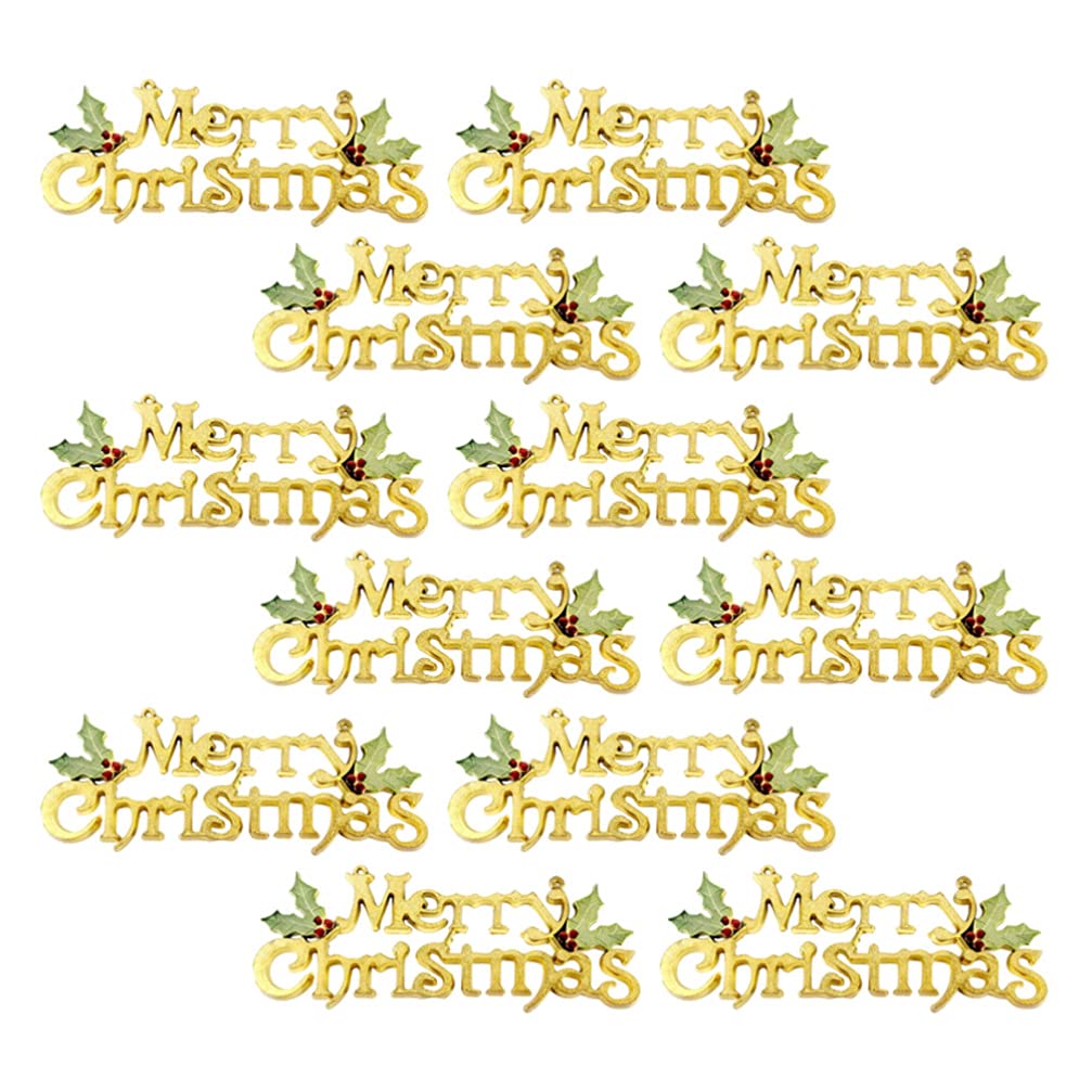 DOITOOL 12Pcs Merry Christmas Sign Glittery Christmas Hanging Signs Door Plaque Wall Hanging with Holly Berries for Tree Wreath Wall 15cm