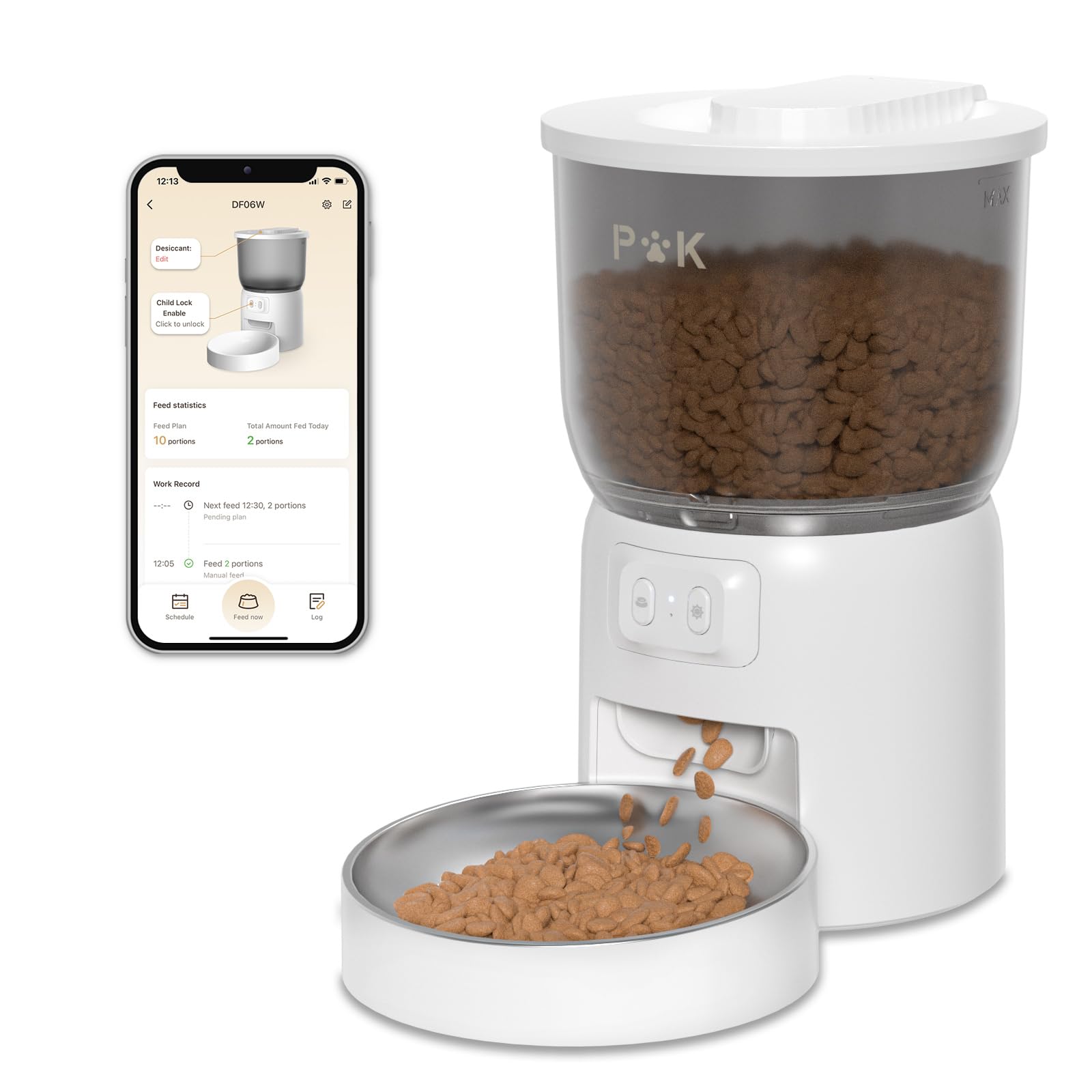 PUPPY KITTY Distributore Automatico Cibo Gatti, 2.4G WiFi 3L Dispenser Cibo Gatti con Ciotola in Acciaio Inox, 1-6 Pasti al Giorno