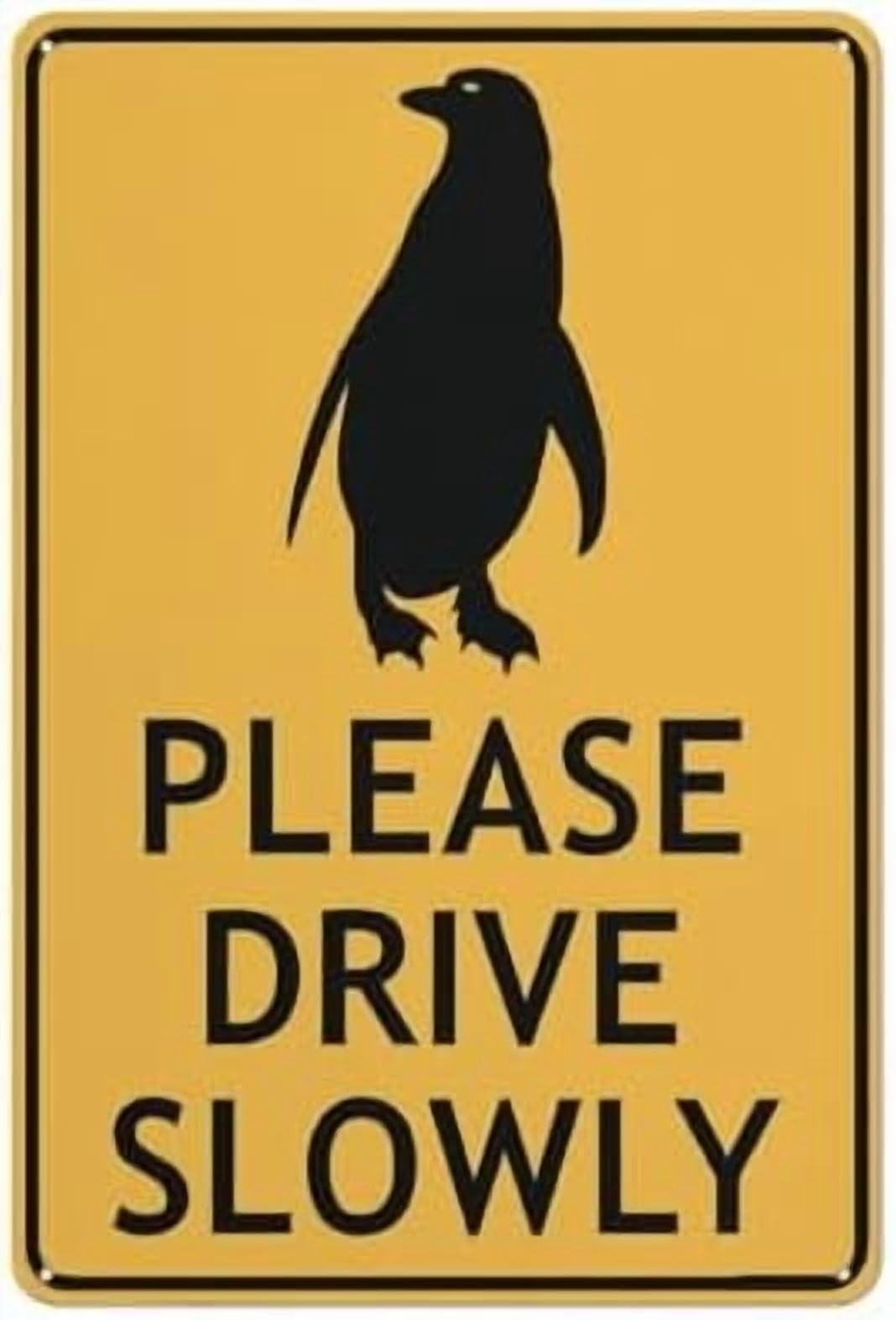 (2-Pack) Metal Tin Sign Penguin Please Drive Slowly Sign 8X12 Inch Rust Free Easy To Read & Sturdy Keep Out Outdoor Signs For Home Farm Yard