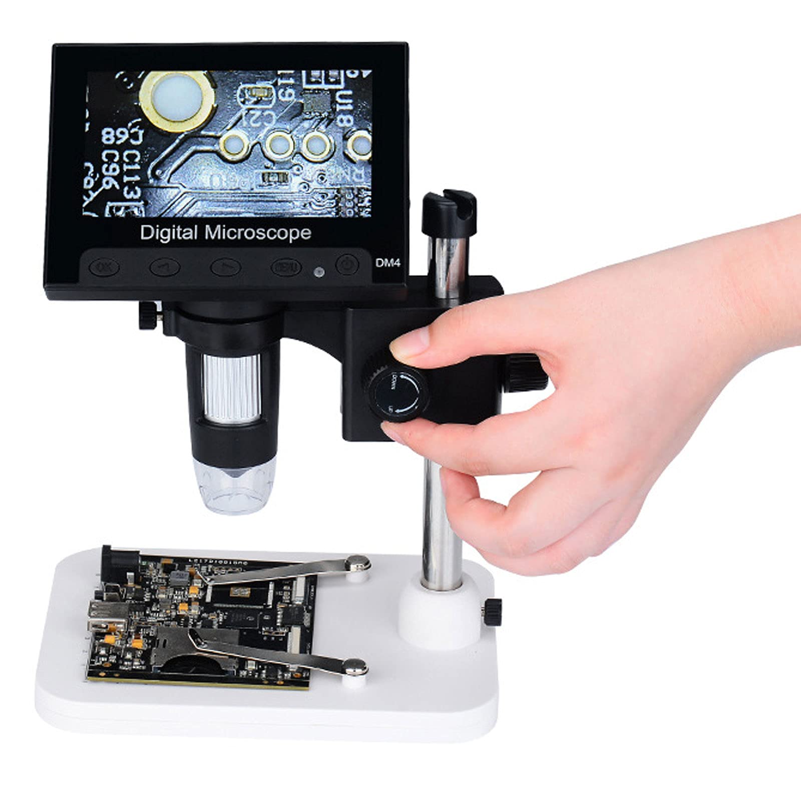 ACCDUERHigh-Definition Digital Electron Microscope, 4.3-Inch Large Screen HD USB Digital Biological Electron Microscope Repair Industrial Tool Electronic Magnifying Glass