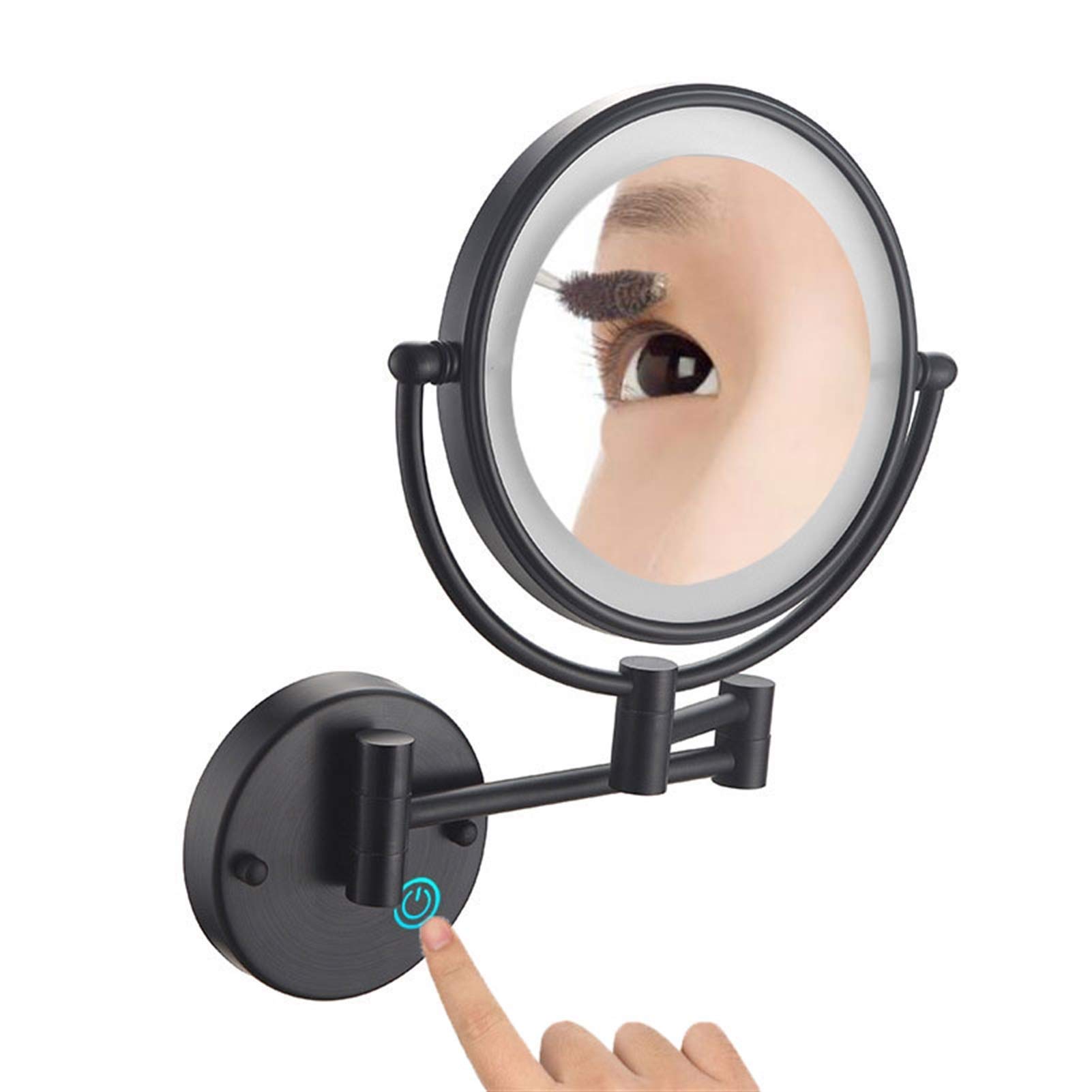 GPDNBIEU, Wall Mounted Vanity Mirror Extendable 360 Rotation,Bathroom Shaving 8 Inch(Gold,5x Magnification)