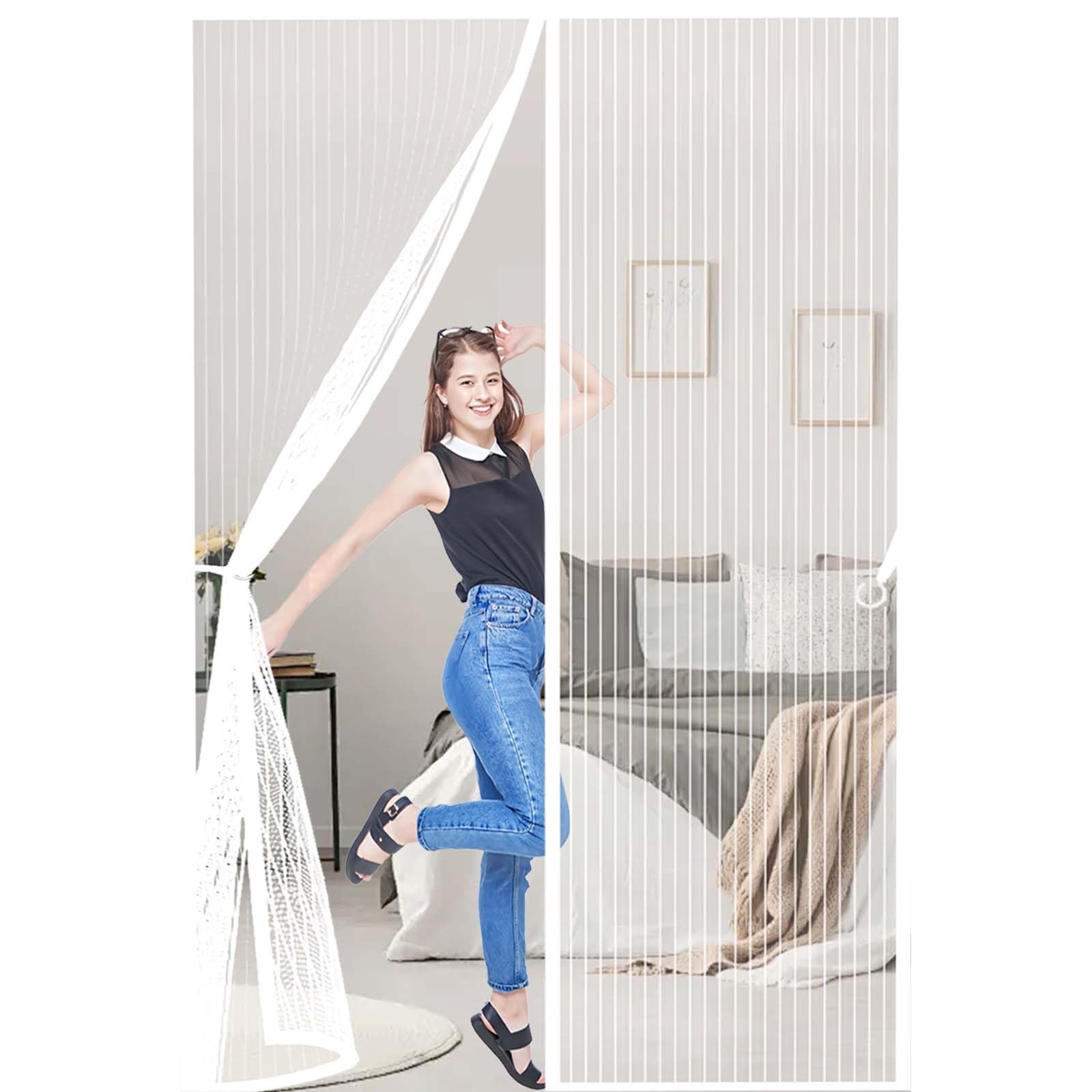 Feijdon White Magnetic Fly Screen Door 130X195cm(Widthxhigh) Powerful Magnets And Full Frame Magic Tape, No Drill Installation Screen Doors With Magnets Hundreds Of Sizes, Lets Fresh Air In,