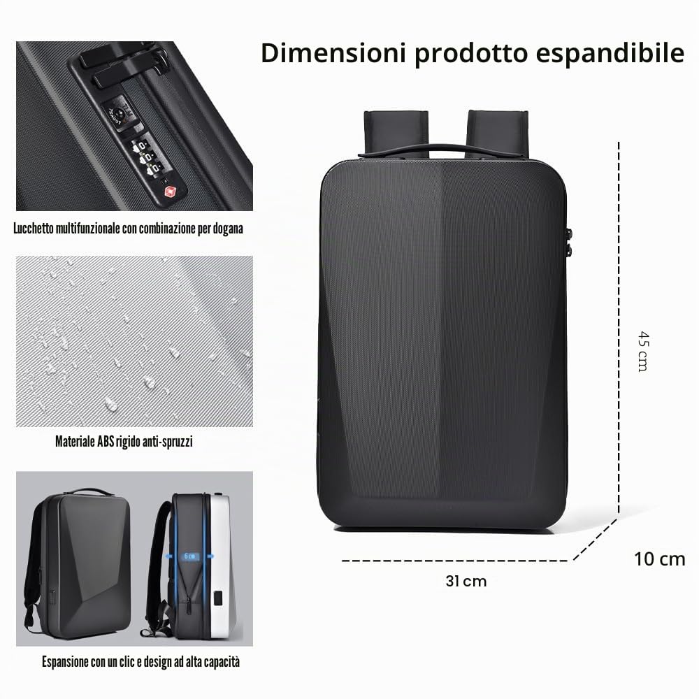 Zaini uomo donna, guscio rigido zaino da viaggio zaino da 17 pollici computer portatile impermeabile, zaino da lavoro antifurto zaino scuola con porta USB per sport business quotidiano
