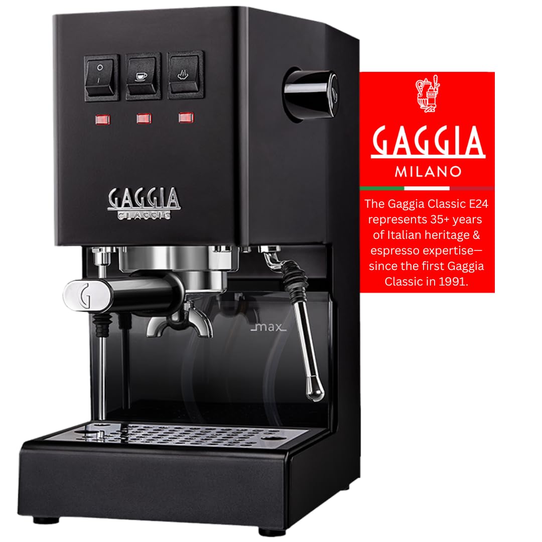 Classic E24 | Brass Boiler & Brew Group | Made in Italy | Pro Steam Wand | 58mm SS Portafilter | Manual Pump Espresso Machine | Americano, Latte and Cappuccino Coffee Maker | Thunder Black