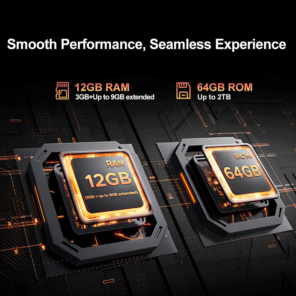 DOOGEE Fire 5 Rugged Smartphone, Batteria 13000mAh 10W 4G Android 15 Telefono Indistruttibile,6.6''HD+90Hz, 13MP+8MP AI Fotocamere Cellulare Antiurto, 12GB+64GB/2TB, IP68/NFC/OTG/3 slot (Nero)