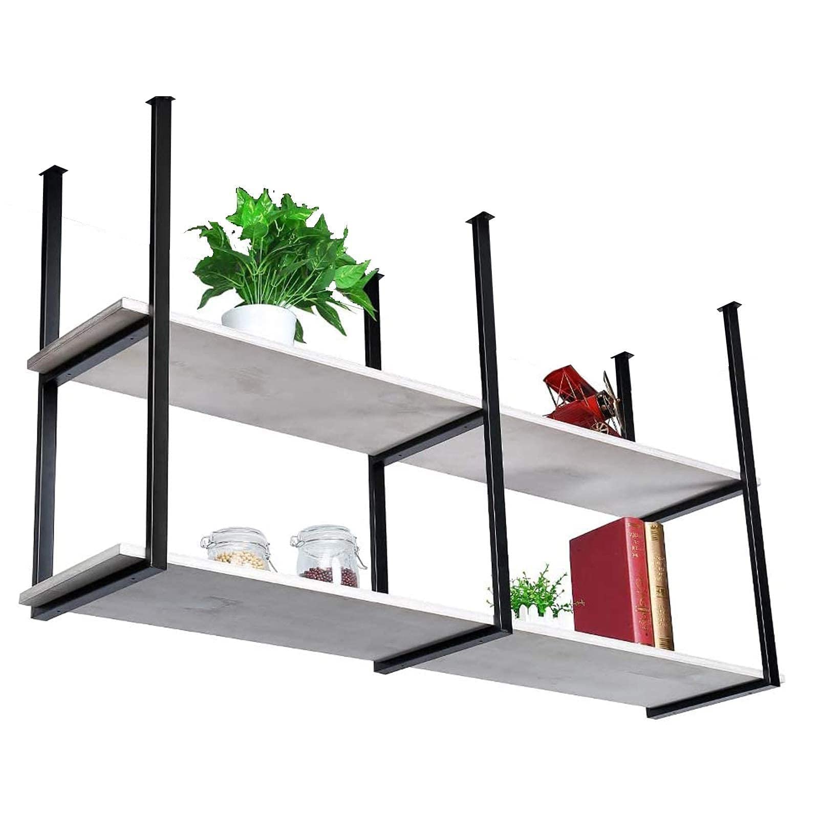 Mensole Da Muro Di Soffitto In Legno Massello - Porta Bottiglie Di Vino A Appeso - Porta Piante Ferro Battut Montato A Parete(80 * 30 * 80cm(31 * 12 * 31 IN))