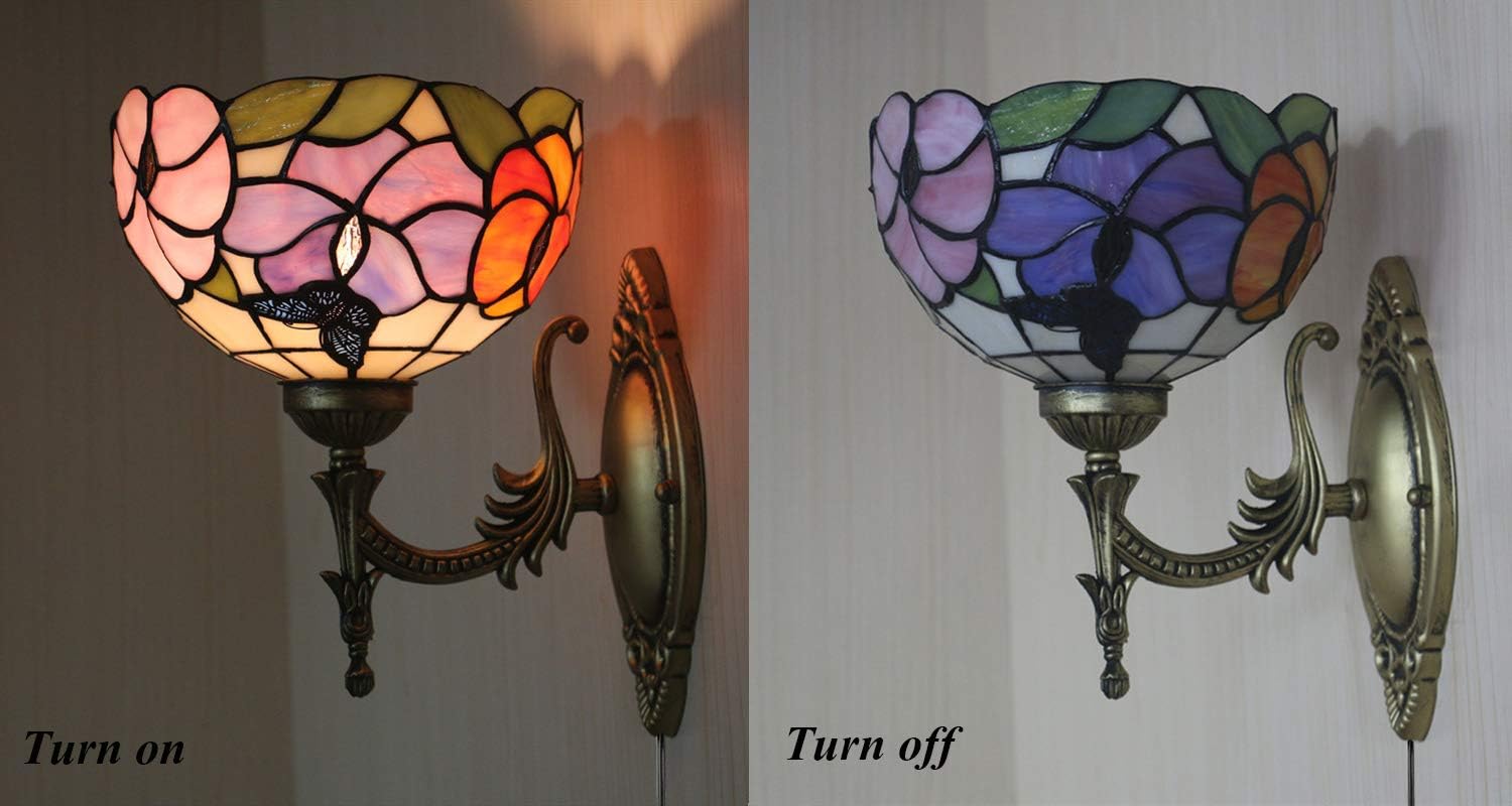 Dimmbar Wandleuchte Innen Mit Schalter, Antiker Tiffany-Stil Wandlampe mit E27 Lampenfassung und Glas Lampenschirm für Wohnzimmer Treppenhaus Flur Schlafzimmer BD1671