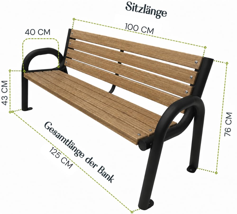 Banc de Jardin Extérieur en Bois - Banquette pour Parc, Devant Le Bureau - Chêne Clair, 125cm de Longueur Totale