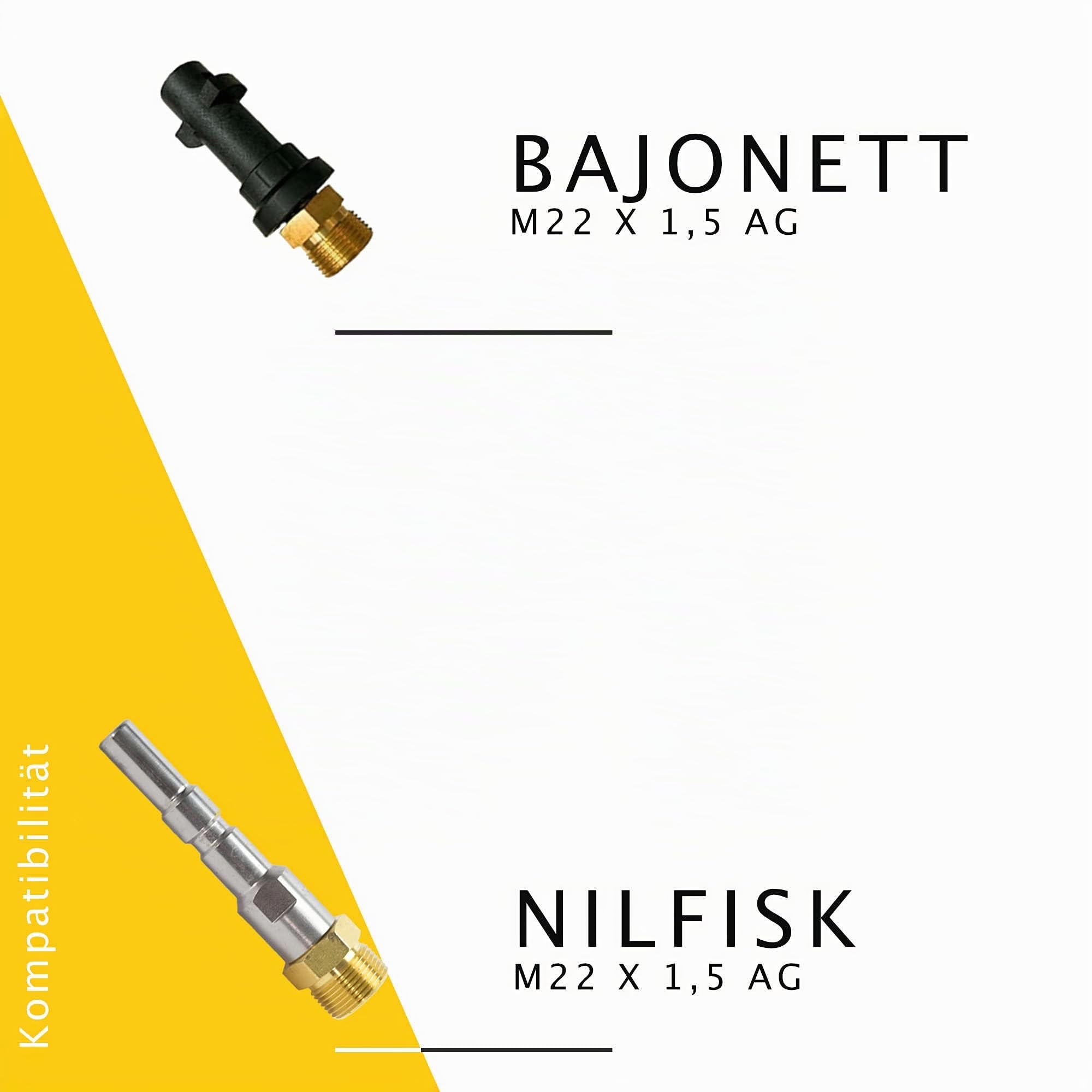 M&M Smartek Rohrreinigungsschlauch 6-Teilig SET für Kärcher Kränzle NILFISK ALTO WAP Professional HD HDS 1/8" AG : M22 x 1,5 IG & Bajonett-Adapter & Adapter KEW & 2x Düsen (15 Meter) | Für Abfluss, WC, Siphon und Kanal; flexible Hochdruck-Reinigung mit Kä