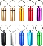 10 Pcs Portable Pill Case, Bantoye Waterproof Aluminum Pill Holders Storage Drug Container with Keychain for Outdoor Camping Traveling, Random Color