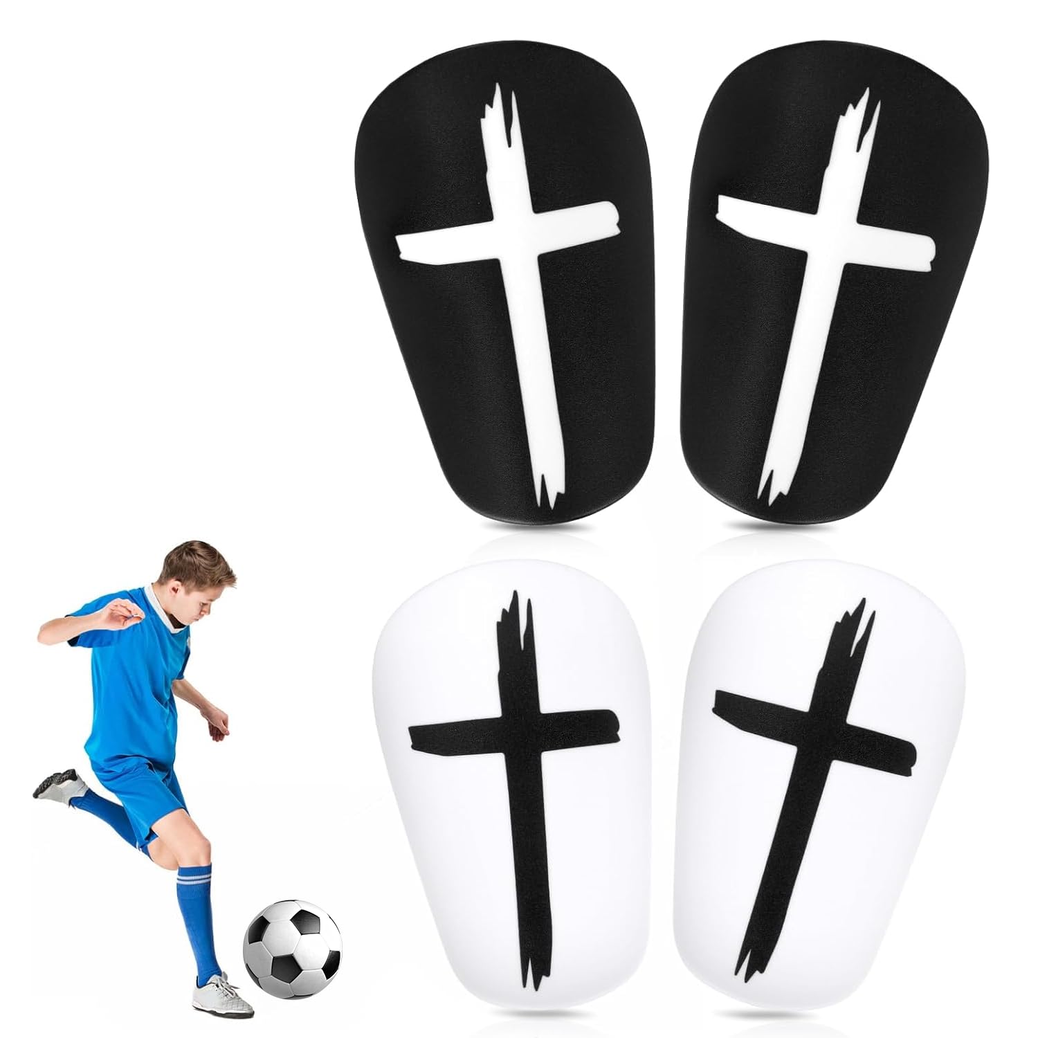 Football Shin Guards, 2 Pairs Set (XS) Impact-Protection | Lightweight & Breathable-Pad | Black & White | Shin Pads for Football Training & Matches