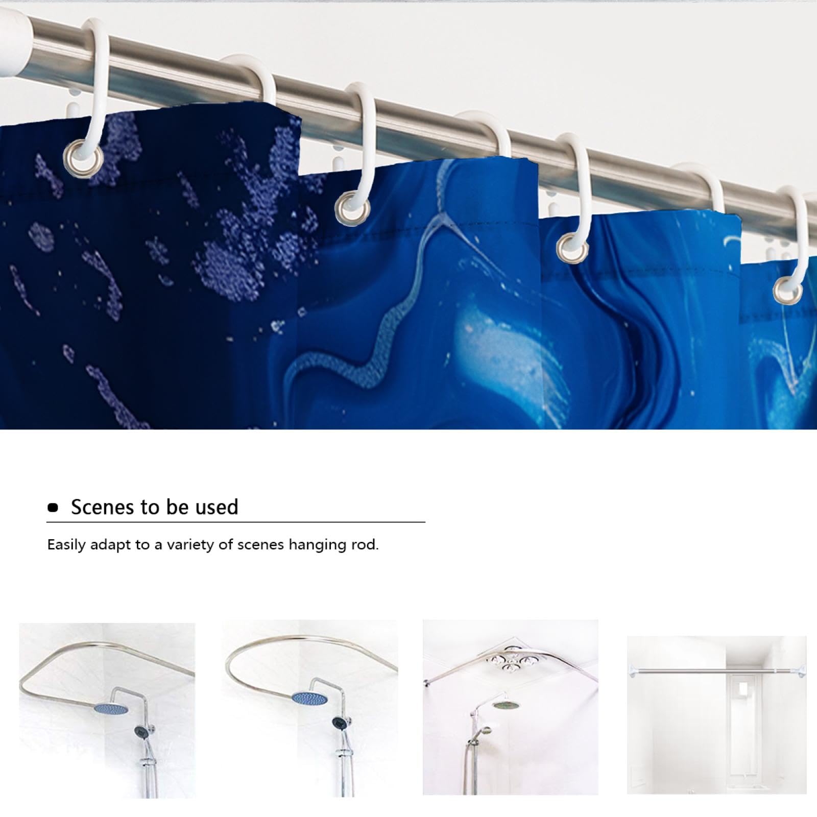 Hellblauer Marmor Waschbarer Duschvorhang Moderner Stoff-Badewannenvorhang mit Haken Wasser Wellen Muster Duschvorhang Liner 180x180