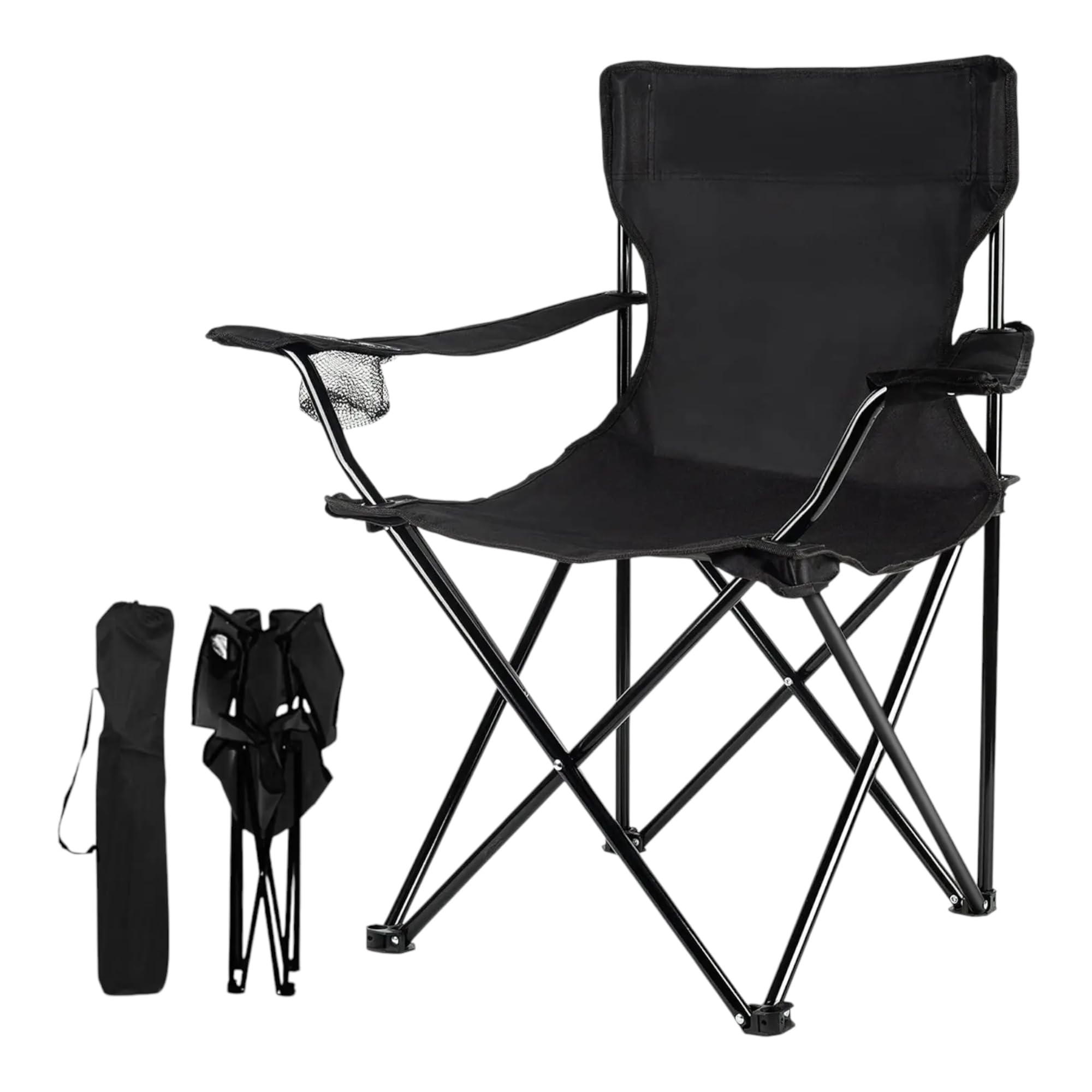 TIENDA EURASIA - Silla Playa o Camping | con Funda de Transporte y Asas | Plegable | Estructura de Metal | Asiento Impermeable | Color Negro | Medida 50 x 50 x 80 cm