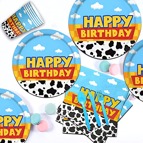 image for Domment 175Pcs Cartoon Birthday Party Supplies Cow Print Birthday Part