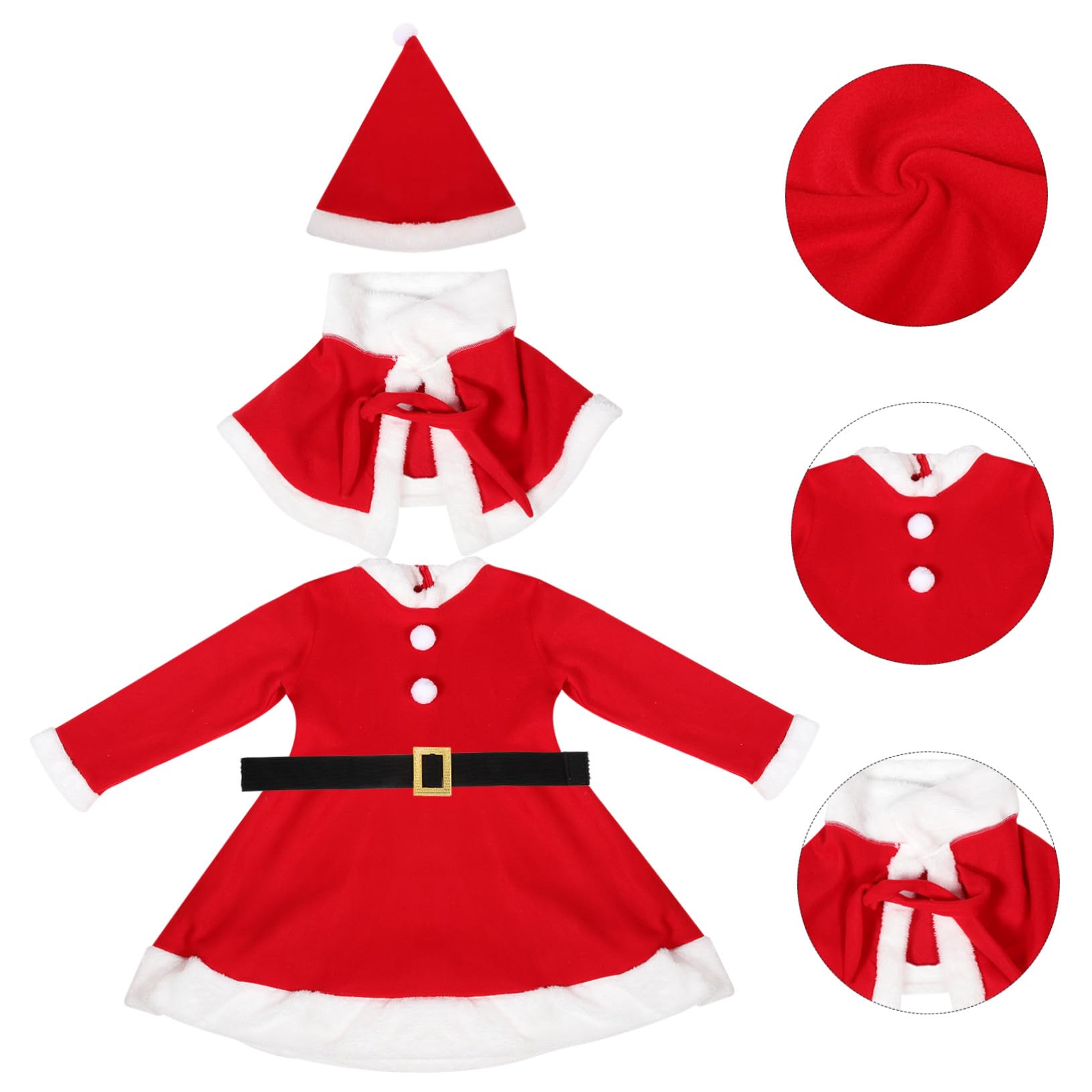 FRCOLOR Vestito Natale Lunga con Cappello e Sciarpa Costume per Feste Invernali Christmas Outfit per Ragazze