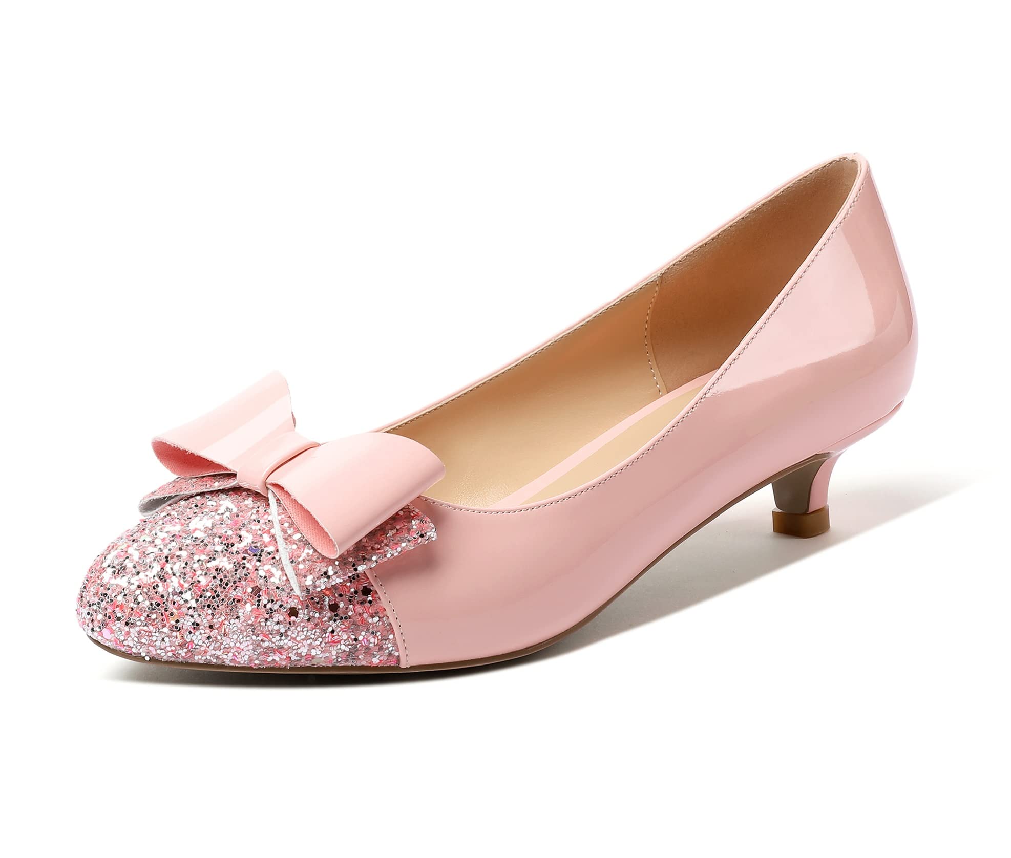 EldofWomen's Round Toe Pumps Slip On Heels with Bowknots Comfort Chic Cute Heeled Shoes for Party Evening Dress