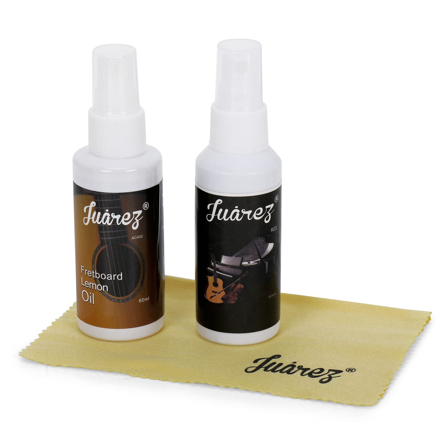 JUAREZ Guitar Cleaning Kit – 100ml Lemon Oil for Fretboards & 60ml Wax Water Polish for Guitar Body + Microfiber Cloth – For Acoustic, Electric & Classical Guitars