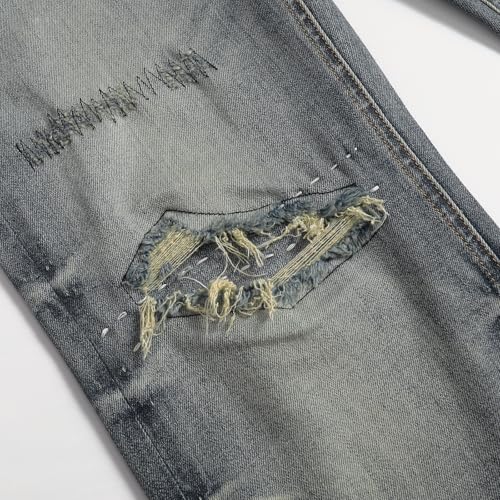 Men's Regular Comfortable Elastic Ripped Car Stitching Messy Straight Leg Jeans Hip-Hop Trend4