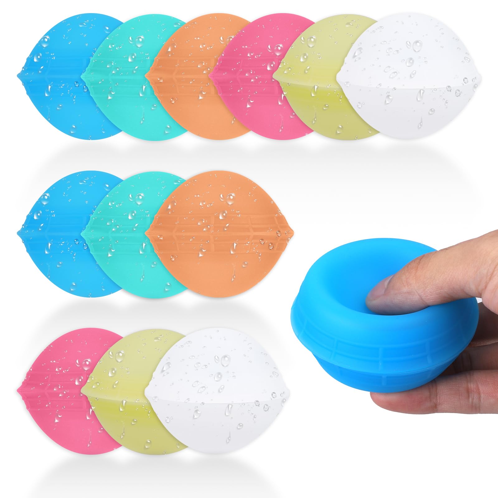 12pcs Cool Summer Reusable Water Balloons, Silicone Quick Fill Ball Self-Sealing Water Bombs with Mesh Belt for Kids Adults Outdoor Pool Beach Party Toys (6 Colors)