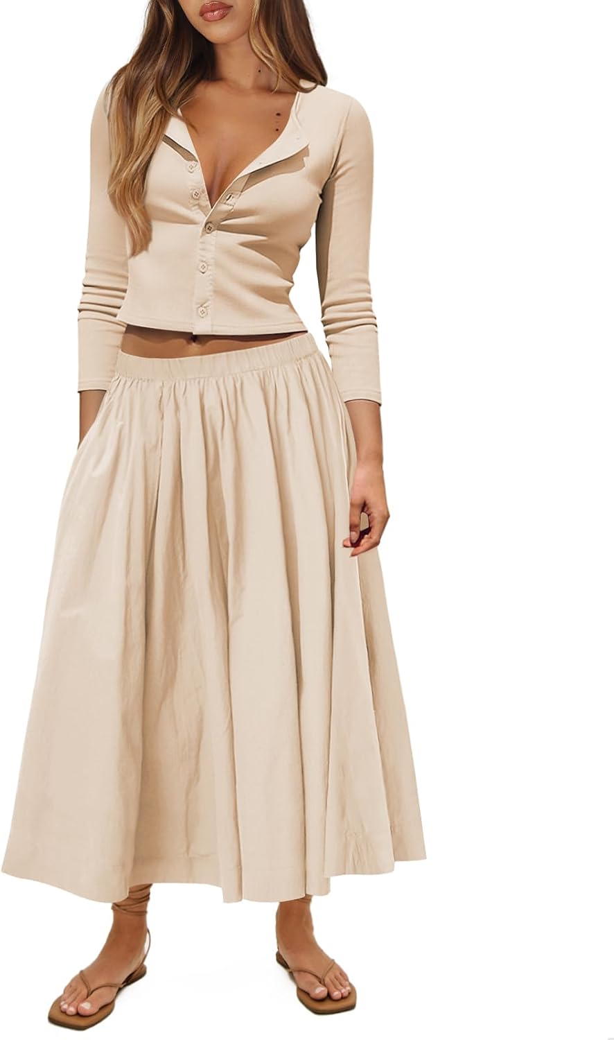 Womens Sweater Skirt Sets for Women Ribbed Button Down Cardigan 2 Piece Matching Set Fall Casual Going Out Outfits