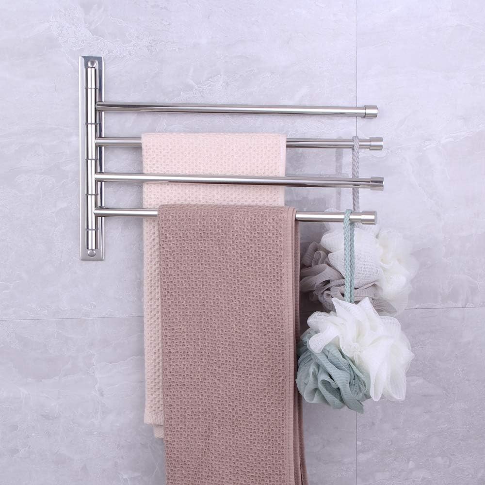 Stainless Steel Wall-Mounted 4-Bar Swing Arm Towel Rack
