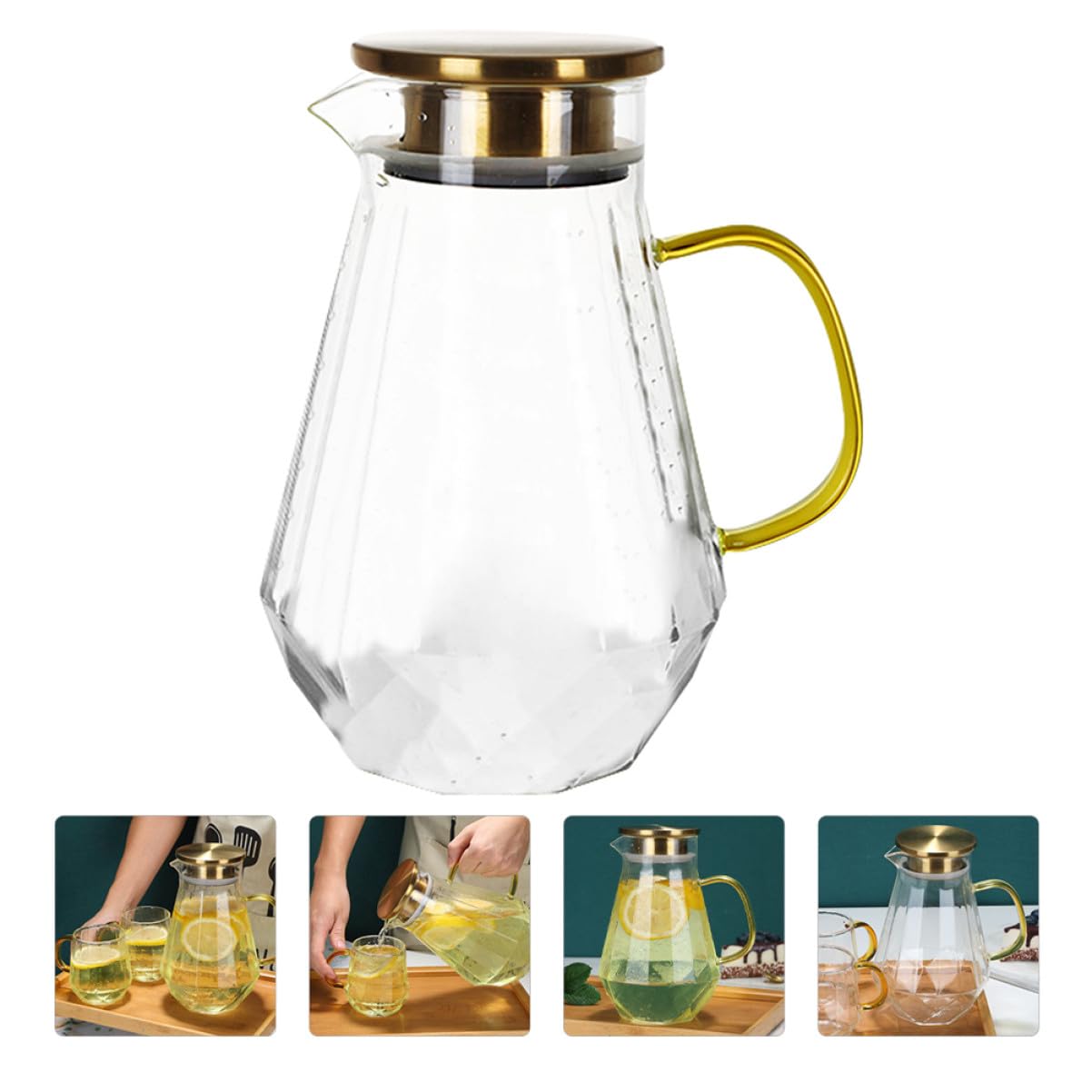 Caraffa in Vetro Borosilicato 1500ml Coperchio per Bevande Fredde | Resistente al Calore, Leggera e Portatile, per Acqua e Acqua Ghiacciata, Uso Quotidiano in Famiglia e Ospiti