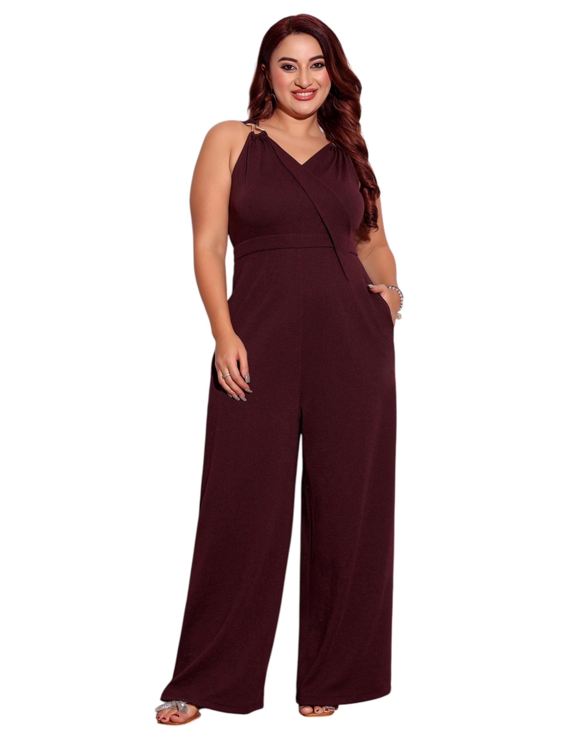 miss chase a+ Women's V-Neck Sleeveless Wrap Regular Jumpsuit-picture-28