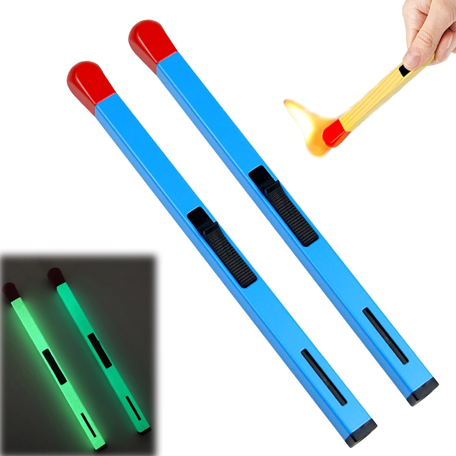 Kdofio Men's Blue 2-Pack Matchstick Lighter, Refillable Matchstick Lighter, Creative Matchstick Shaped Butane Lighter, Suitable For Kitchen, Candle, Fireworks, Fireplace, Etc.