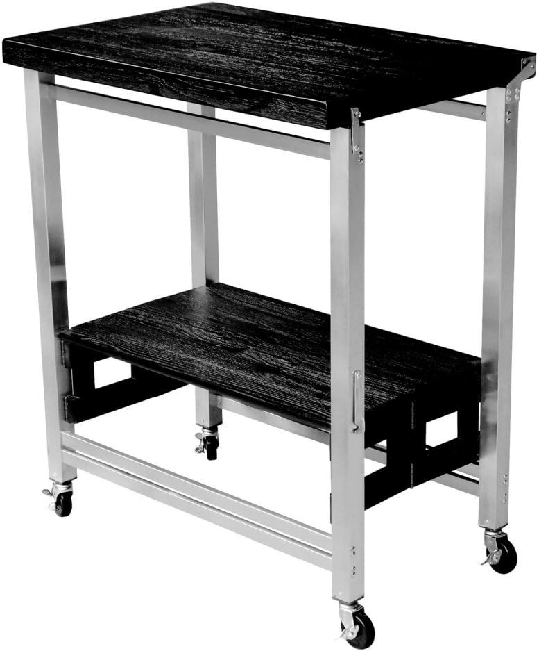 Stainless Steel and Textured Wood Flip and Fold Island, Espresso