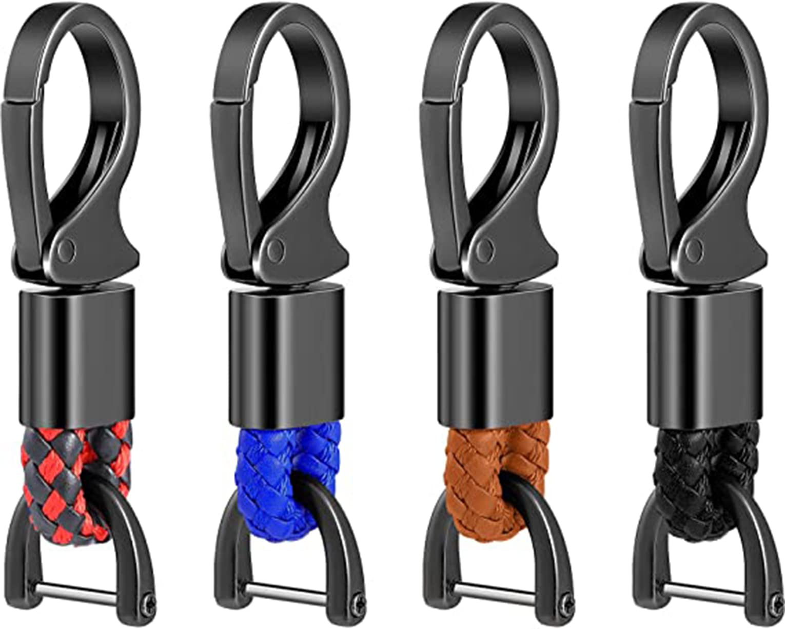 Car Key Fob Keychains Metal Leather Keyring Keys Keyring Clip Car Key Clip Detachable Keychain Business Quickdraw Hooks Keychain Multifunctional Car Key Chain for Men Women (Assorted Colors,4 Pieces)